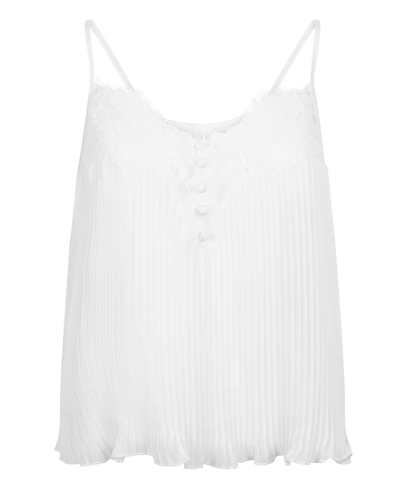 Plisse Lace Cami, White