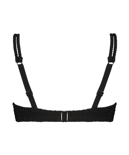 Crochet Lurex Padded Underwired Bikini Top, Black