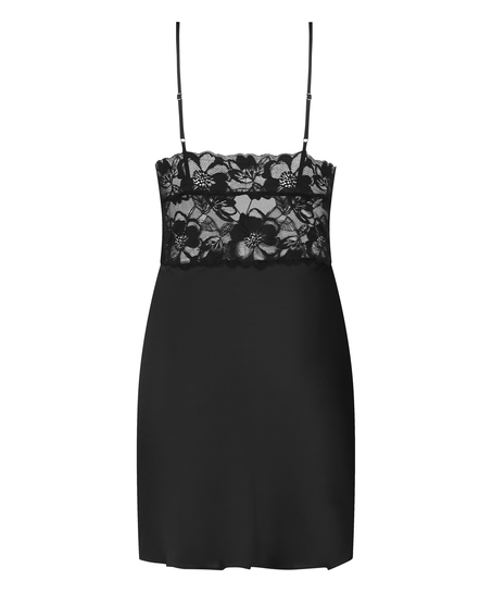 Satin Slip Dress, Black