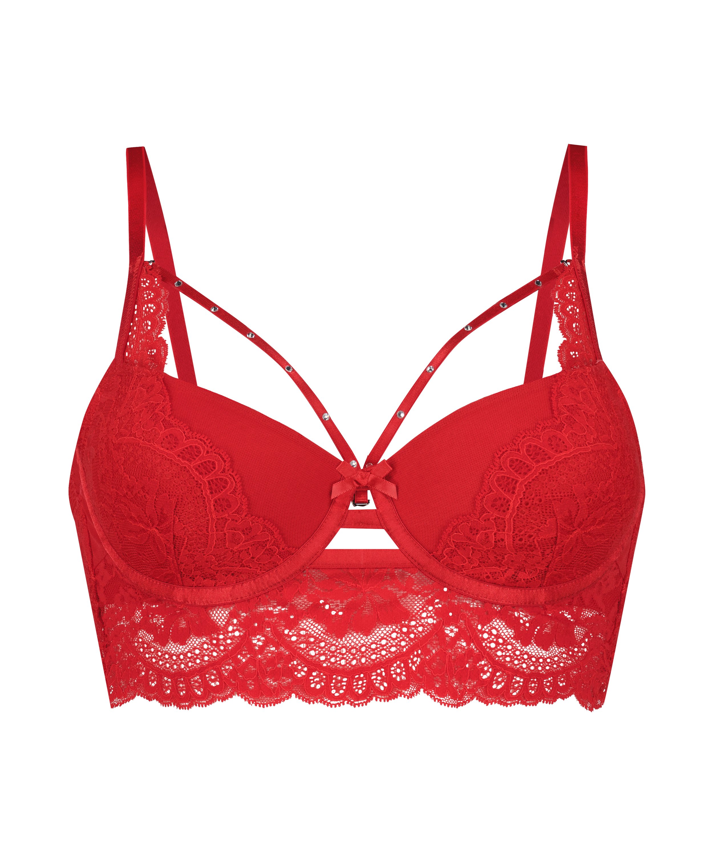 Mariah Padded Underwired Longline Bra, Red, main