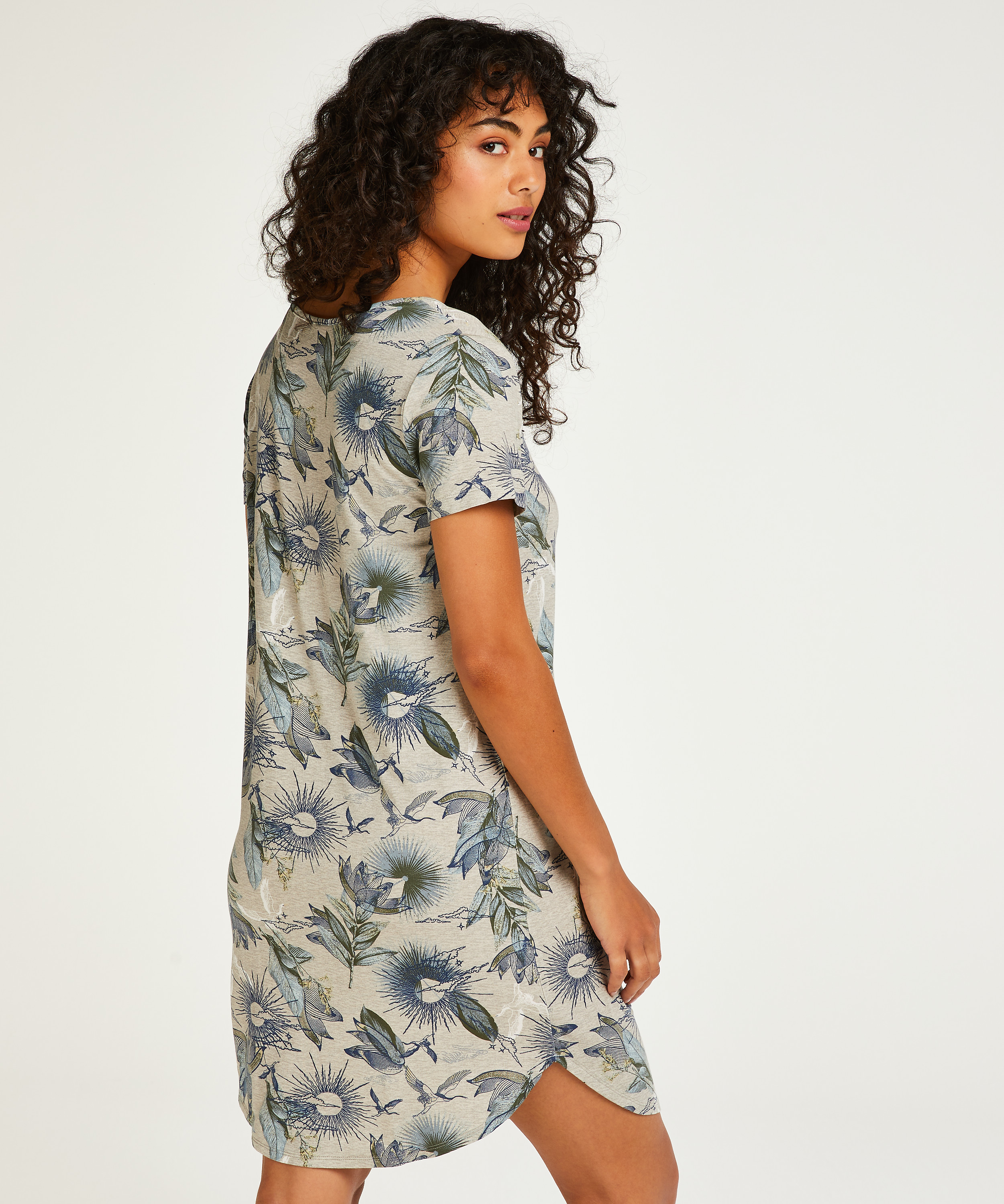 Short Sleeved Jersey Nightshirt, Beige, main