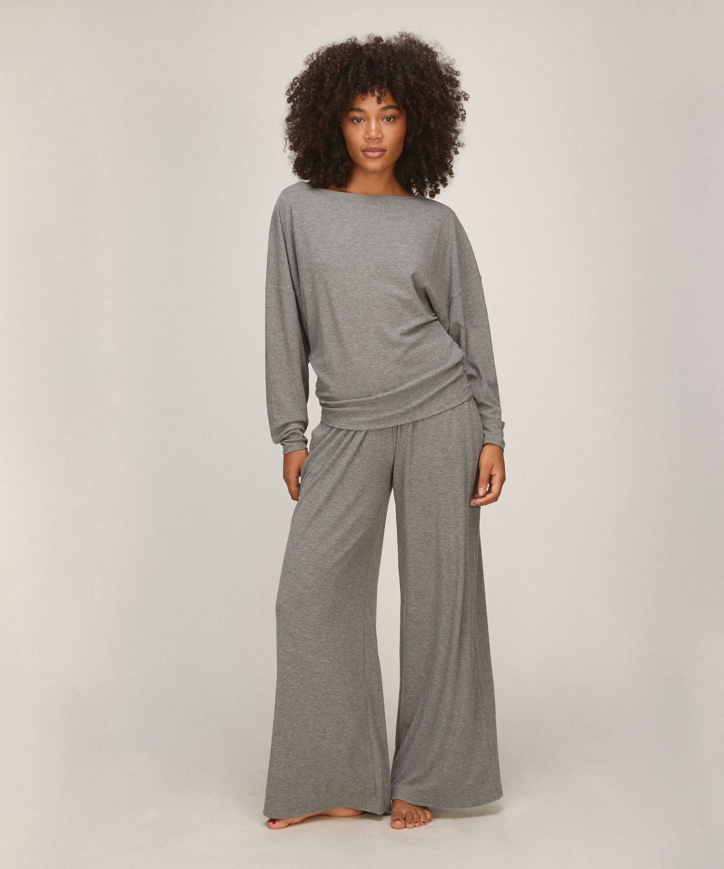 Top Long Sleeves Premium Rib Batwing, Gray, main