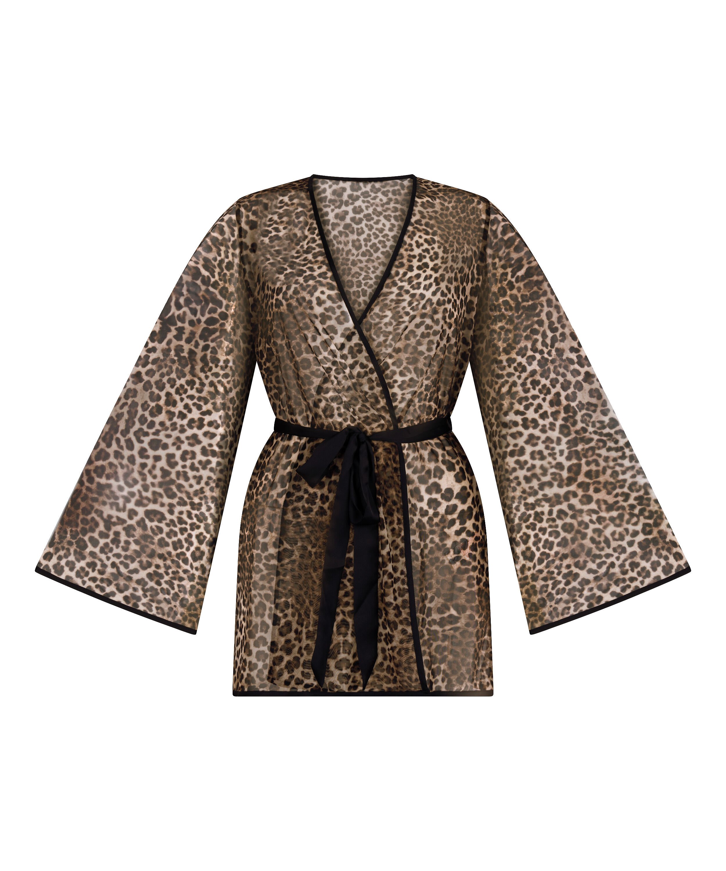 Leopard Mesh Kimono, Black