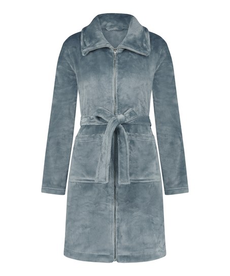 Fleece Zip Bathrobe, Blue