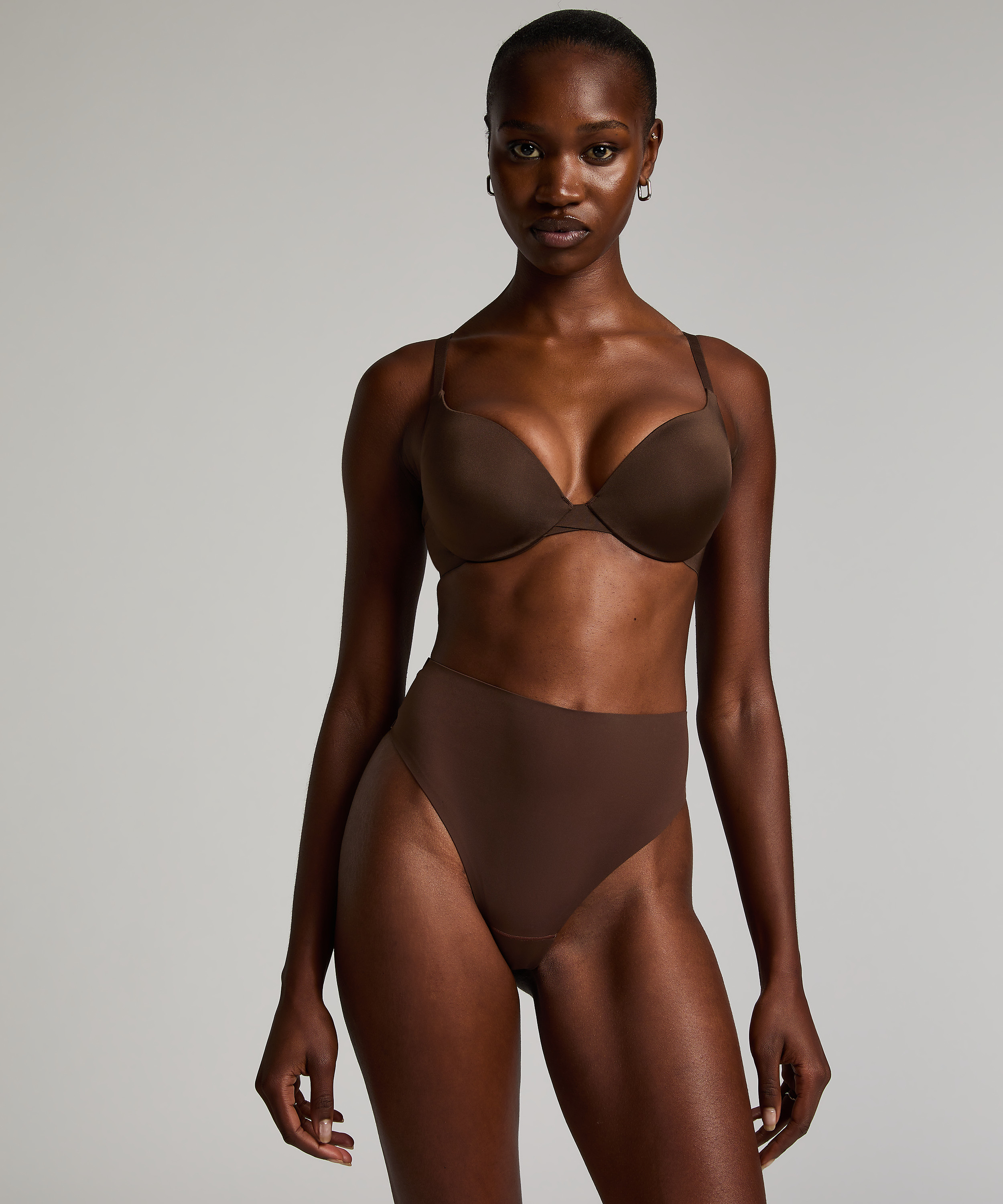 Smooth Padded Underwired Push-Up Bra, Brown, main