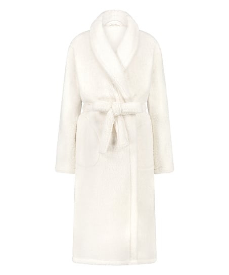 Long Fleece Bathrobe, White