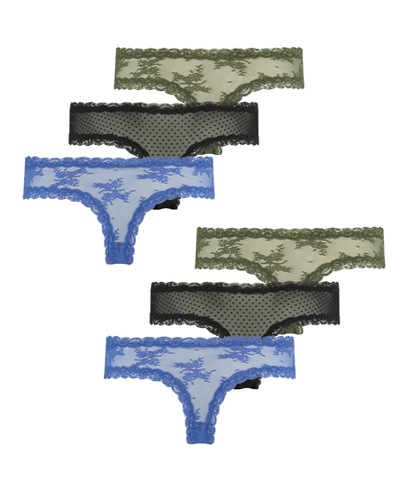 6-pack V-shaped Brazilian knickers mesh, Blue