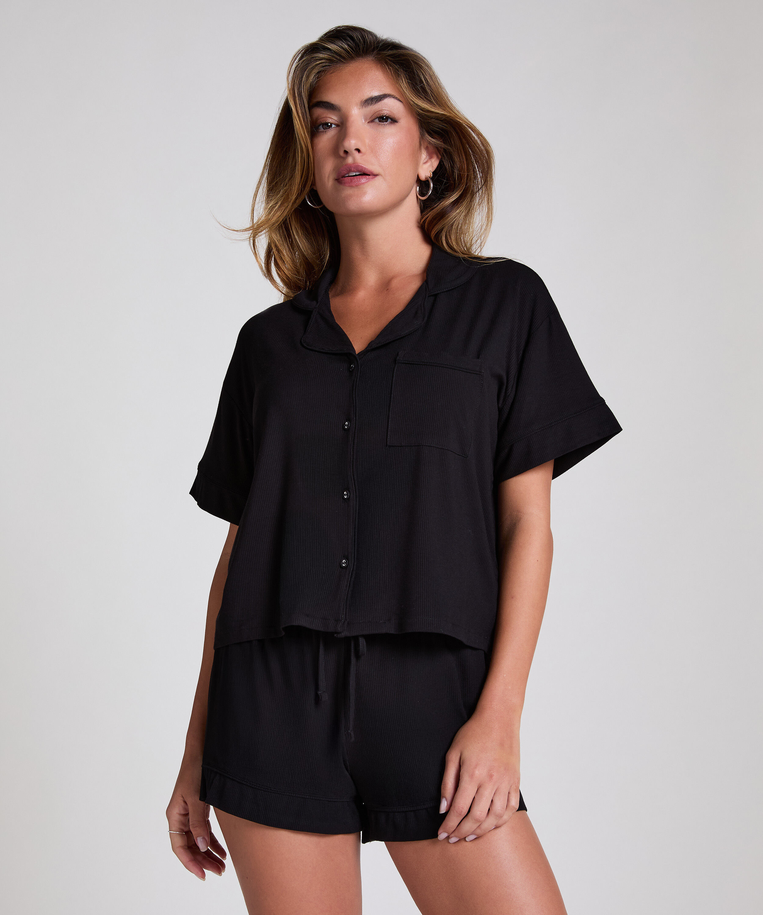 Short Sleeve Velour Jacket, Black