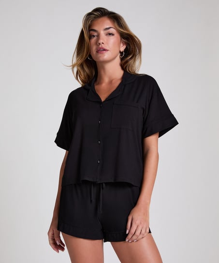 Short Sleeve Velour Jacket, Black
