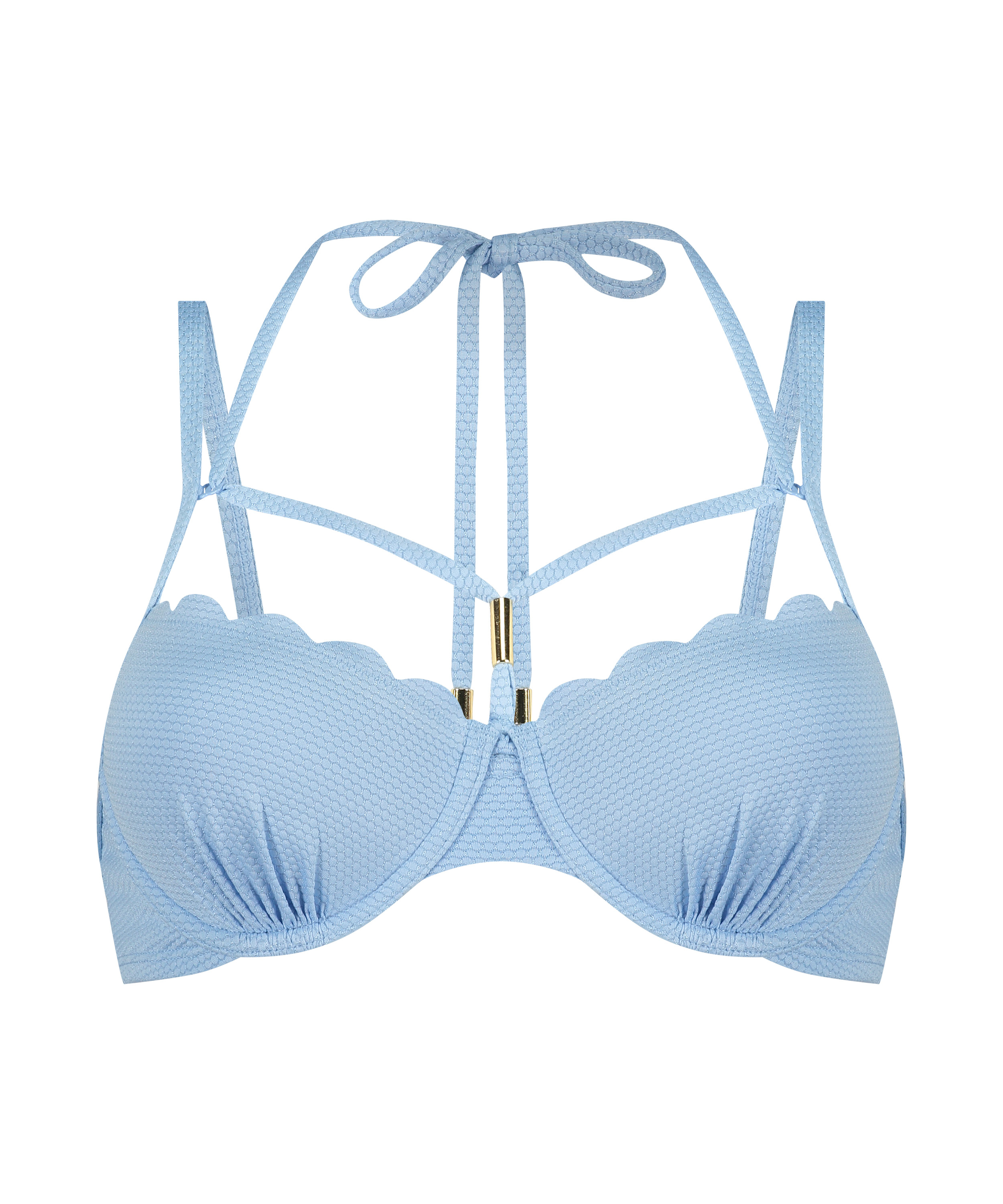 Scallop Padded Underwired Bikini Top, Blue, main