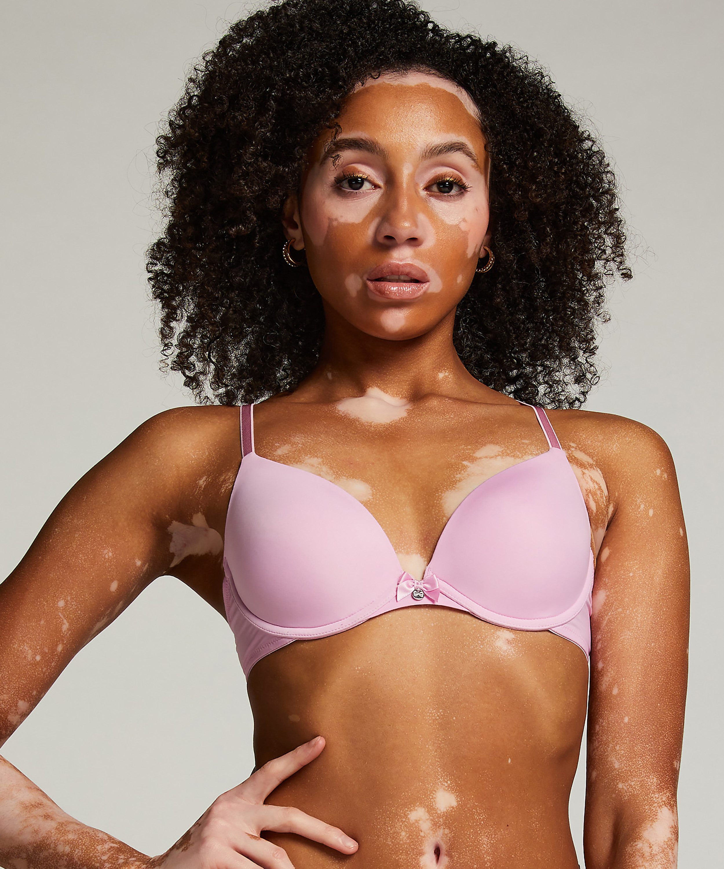 Plunge Padded Underwired Bra, Pink, main