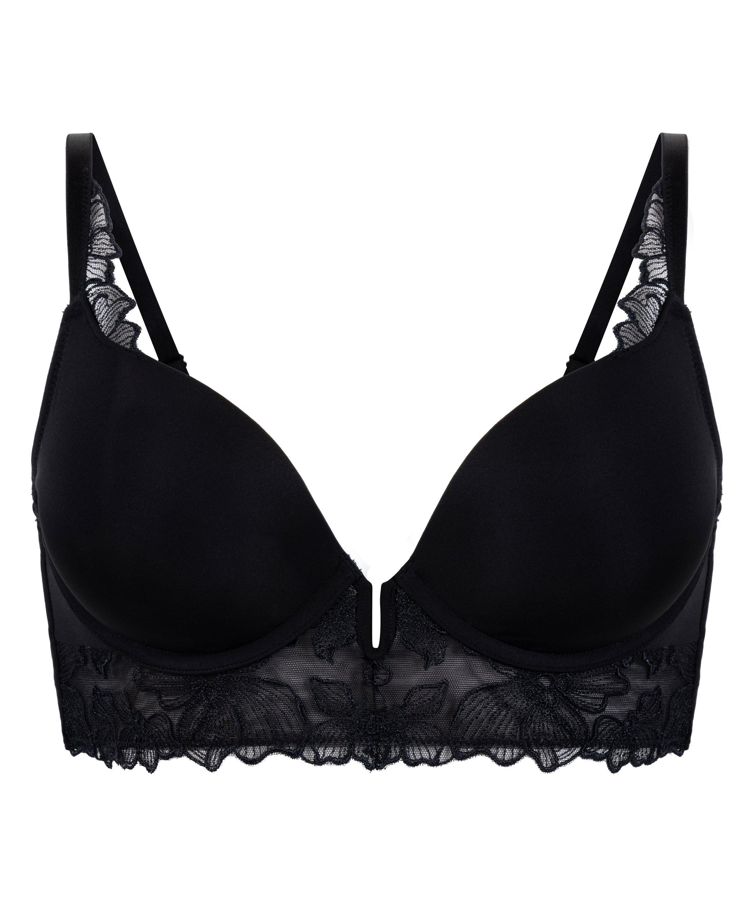 Jemima Padded Underwired Longline Push-Up Bra, Black, main