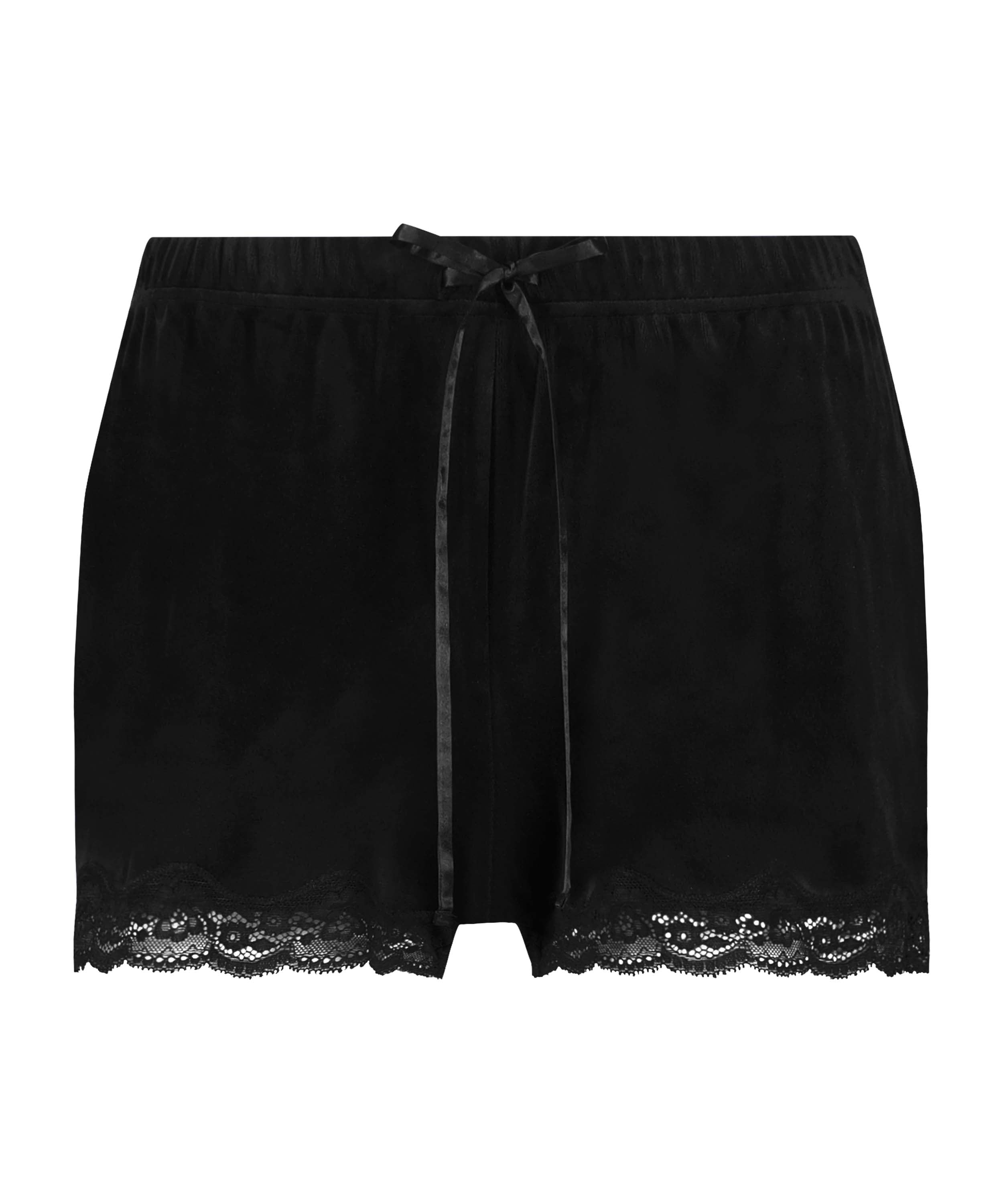 Velvet lace shorts, Black, main