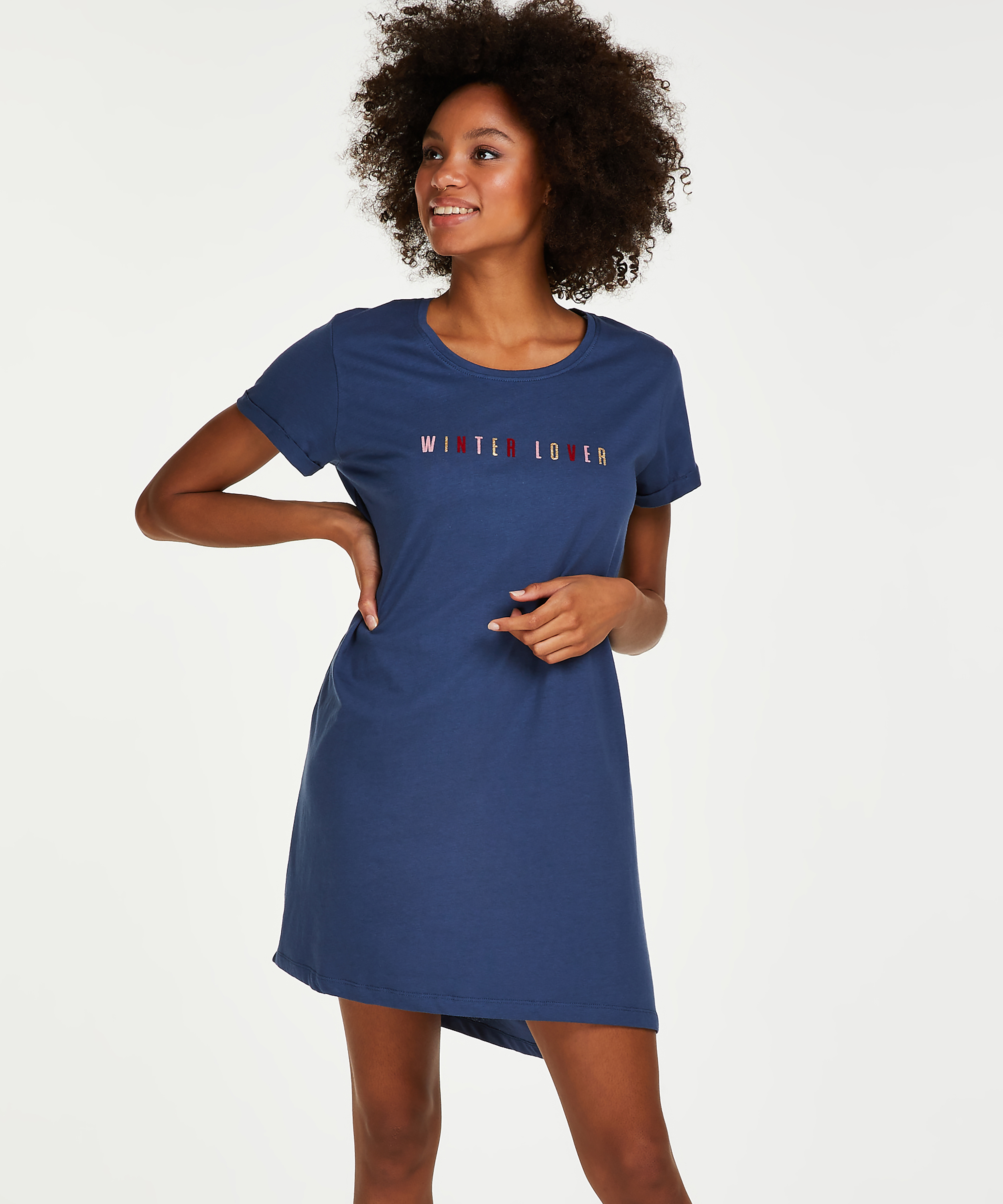 Round Neck Nightshirt, Blue, main