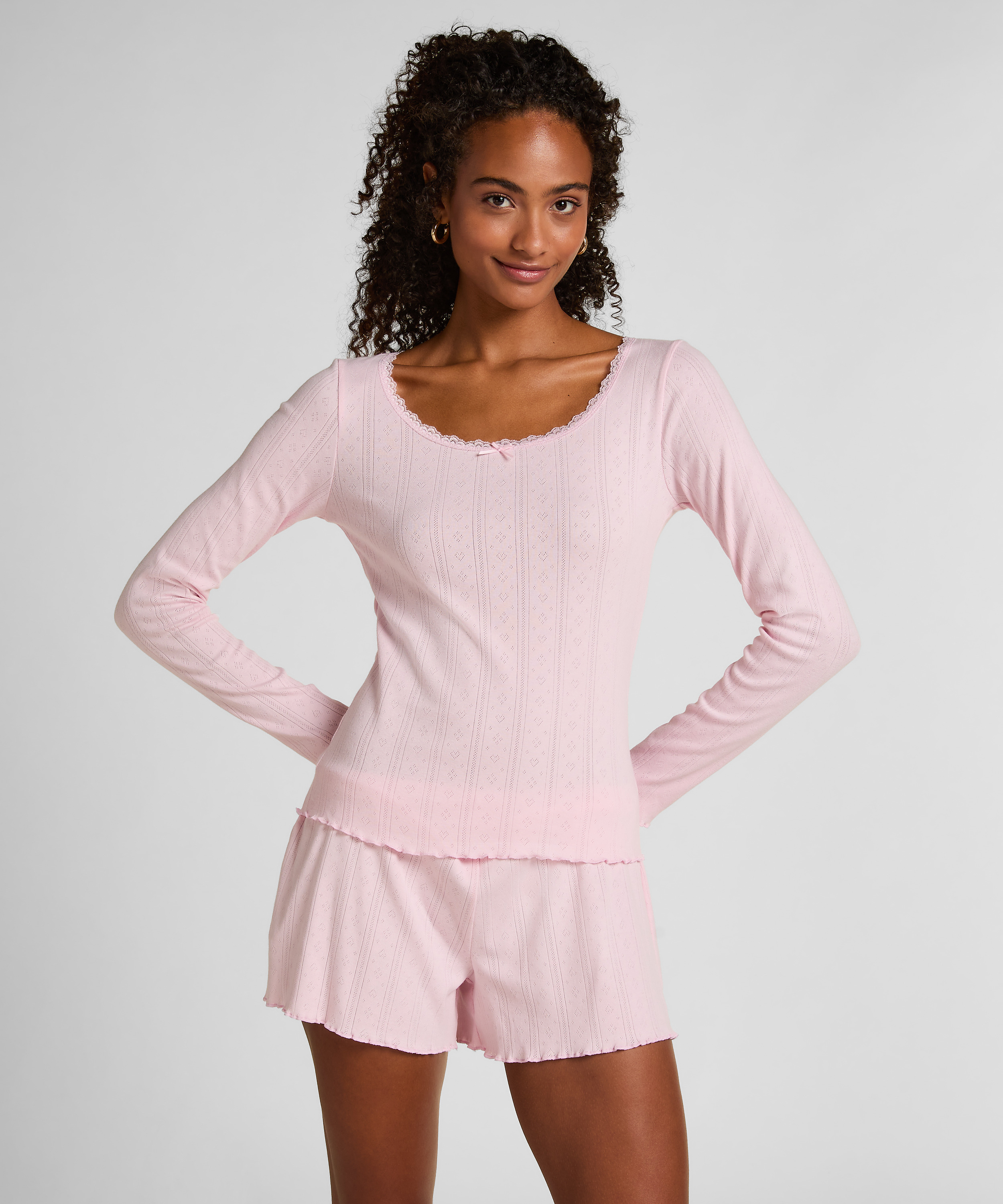 Pyjama top Pointelle, Pink, main