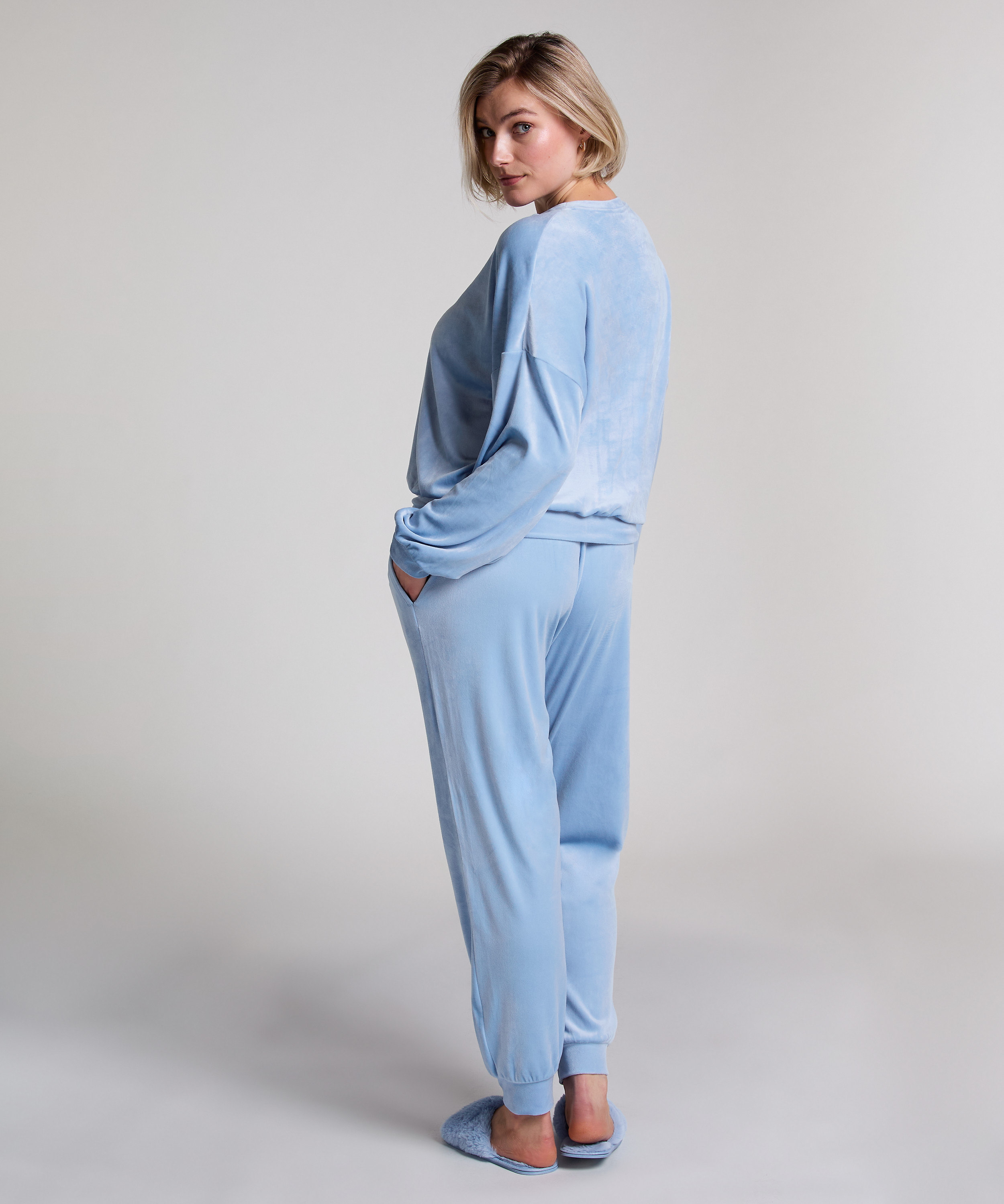Velours Jogging Pants, Blue, main