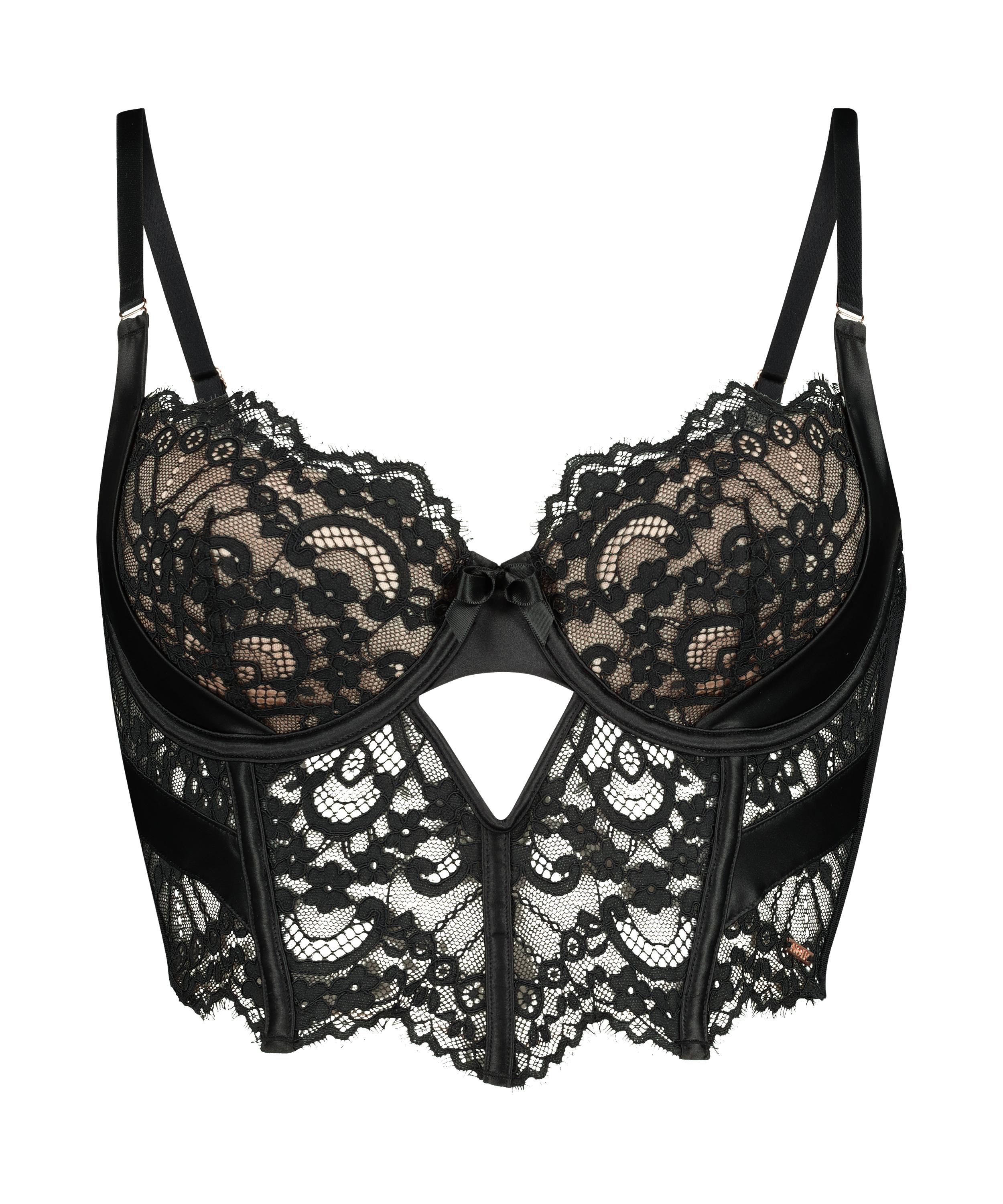 Amelia Padded Underwired Longline Bra, Black, main