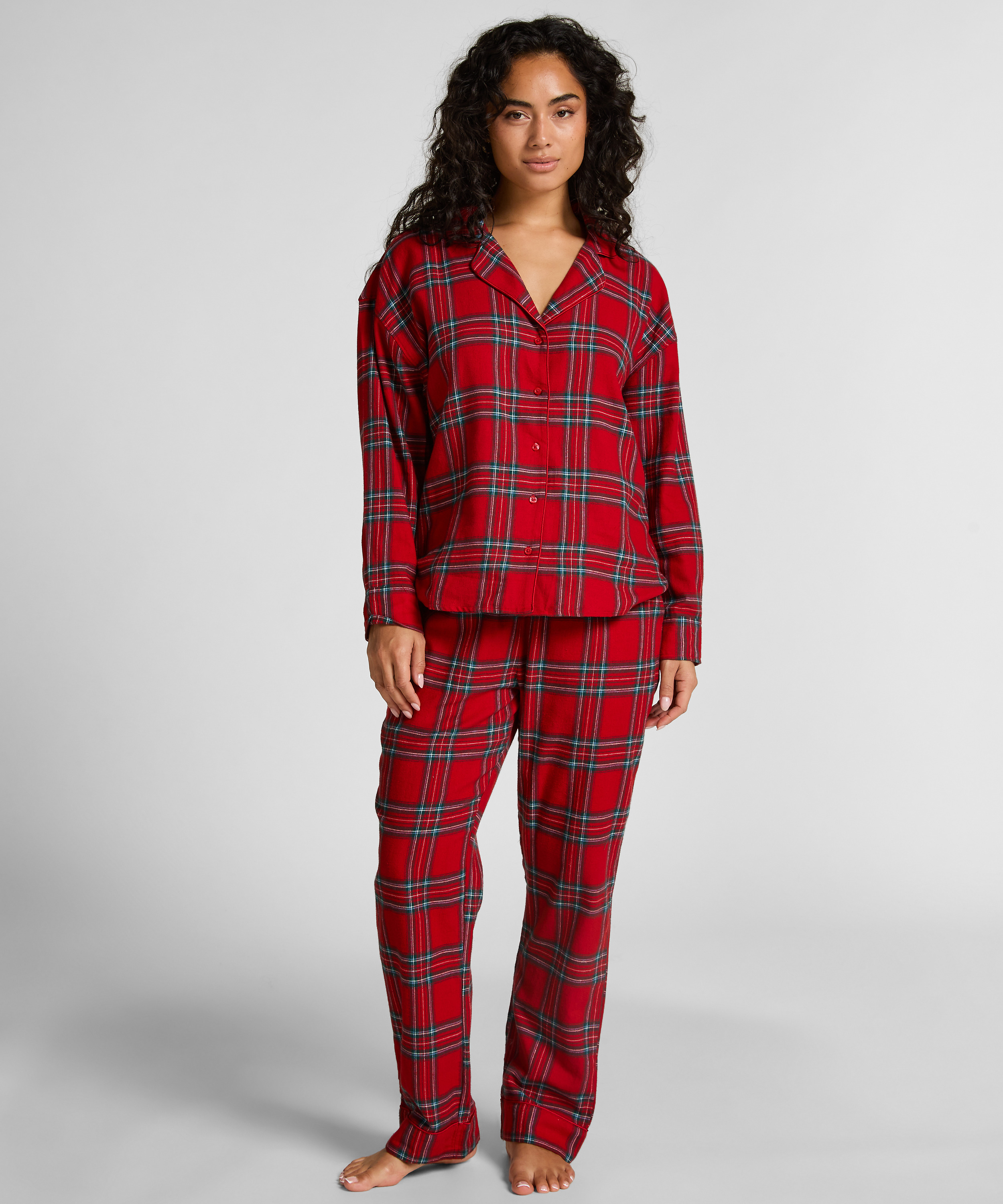 Flannel Pyjama Top, Red, main