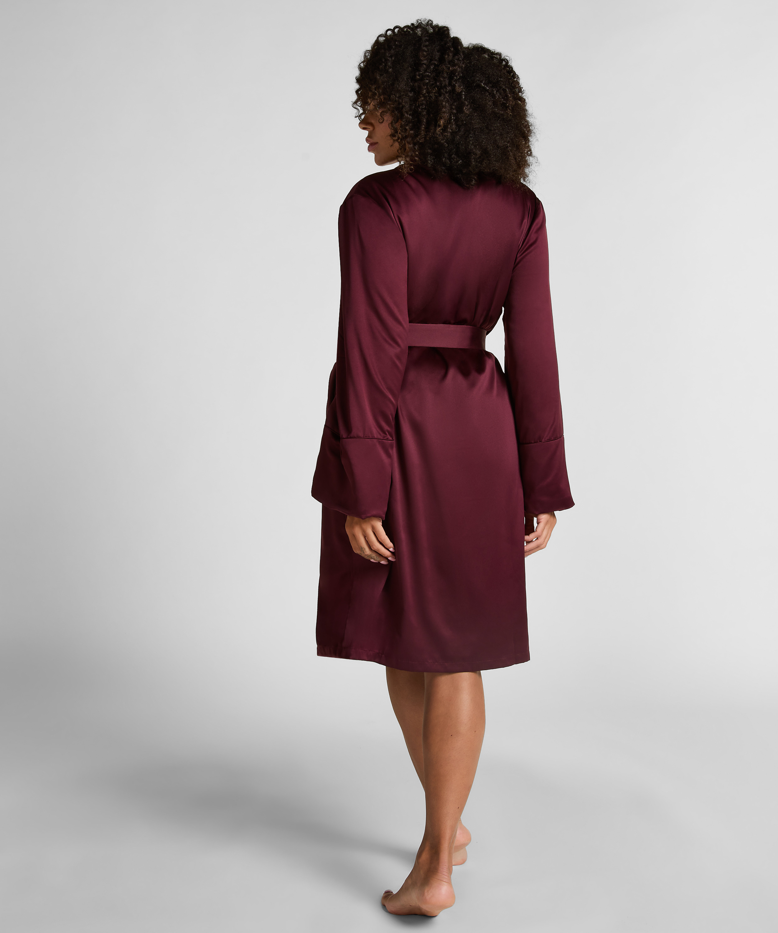 Satin Fleece Bathrobe, Red, main