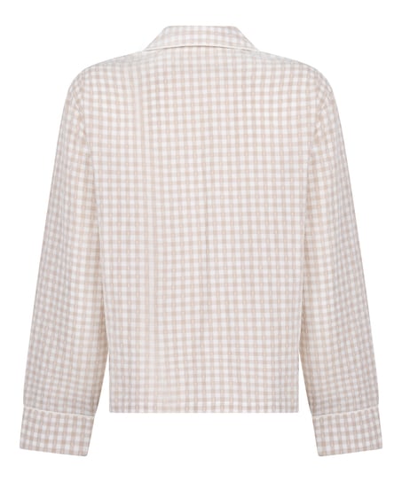 Dobby Pyjama Jacket Woven Cotton, Beige