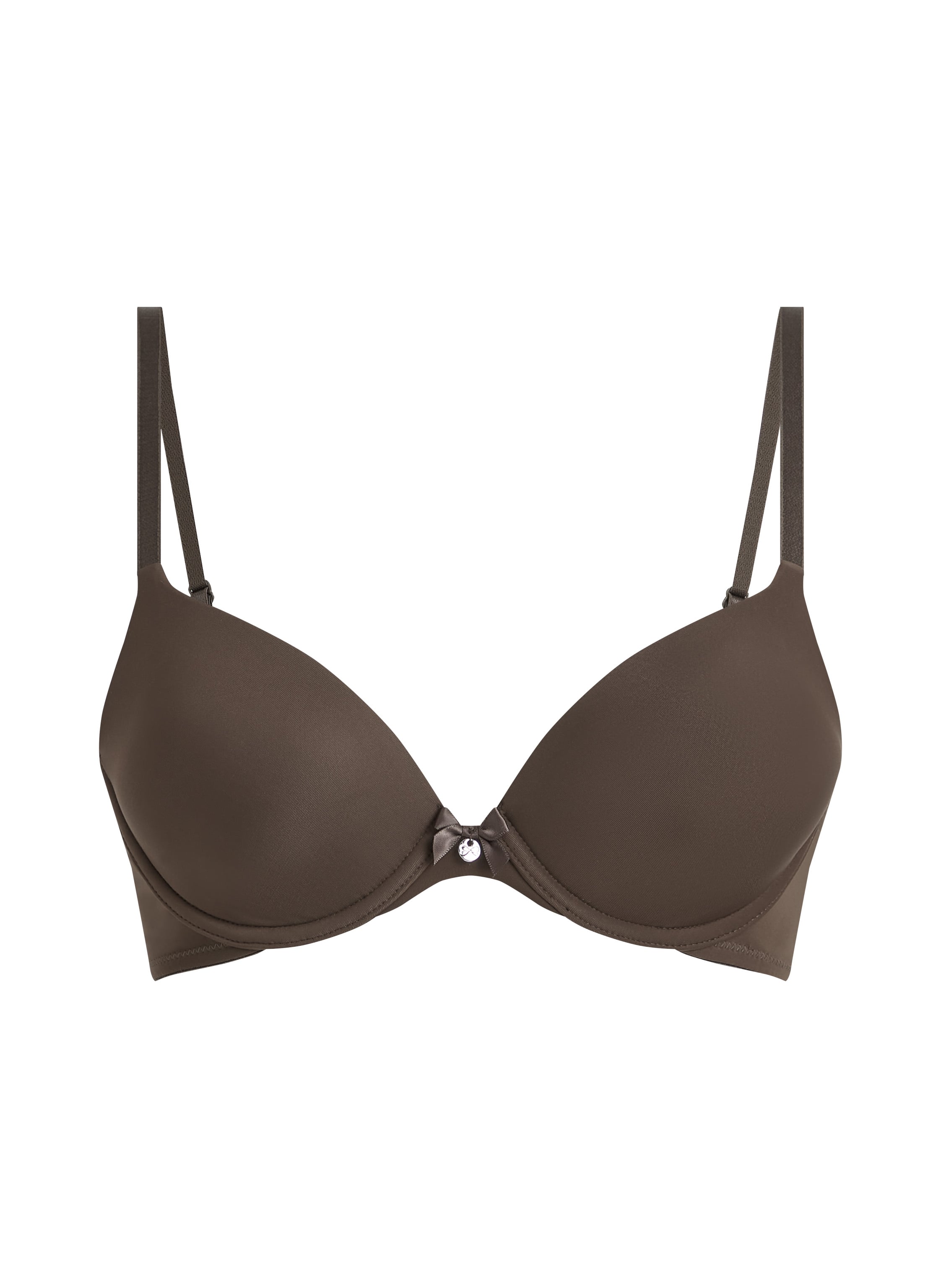 Plunge Padded Underwired Bra, Brown, main