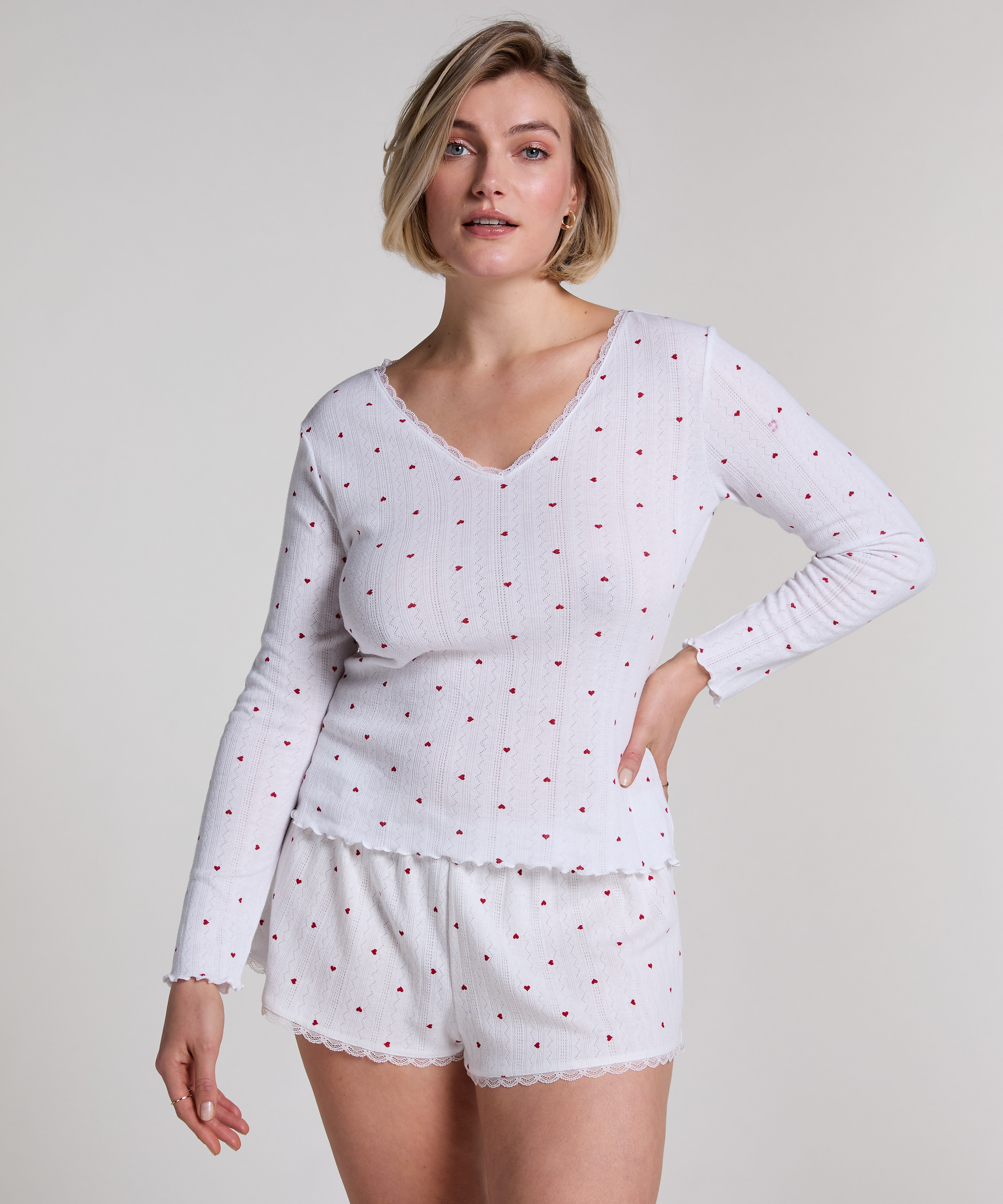 Pointelle Pyjama Top, White, main