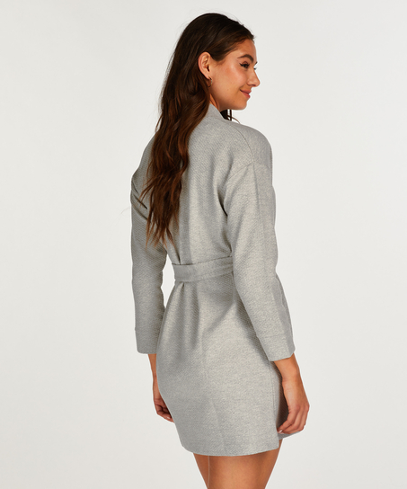 Jacquard Short Jersey Robe, Gray