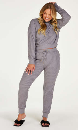 Brushed Rib Pyjama Pants, Grey