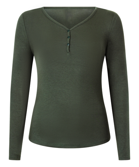 Longsleeved Pyjama Top Henley, Green