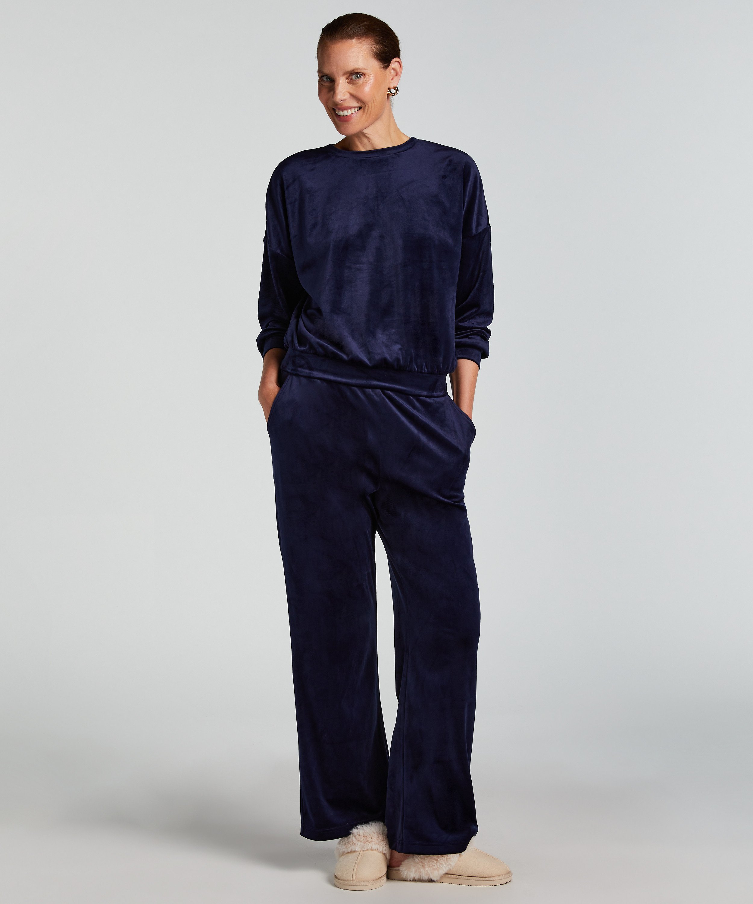 Velours Pyjama Pants, Blue, main