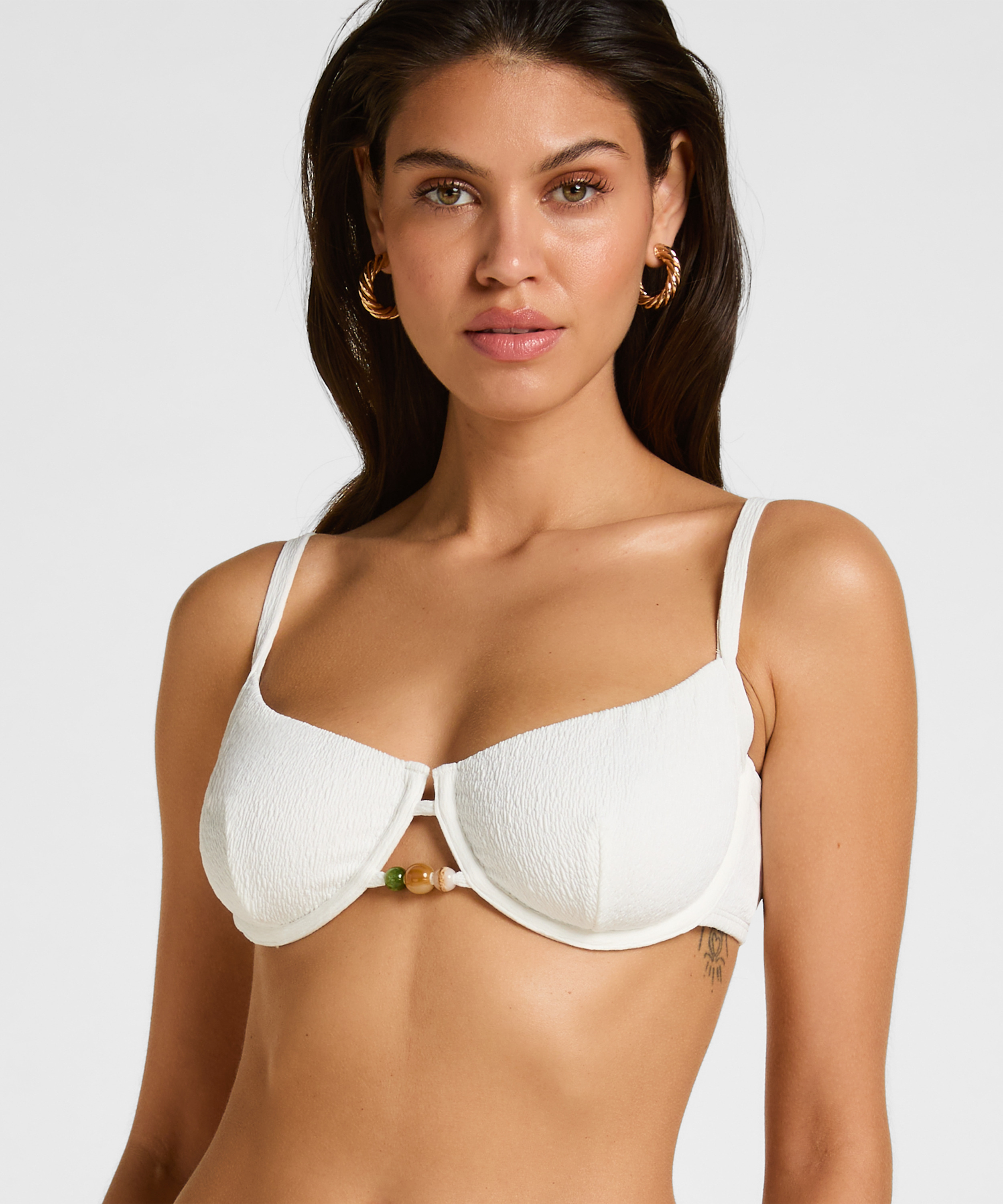 Non-Padded Underwired Bikini Top Crinkle, White, main