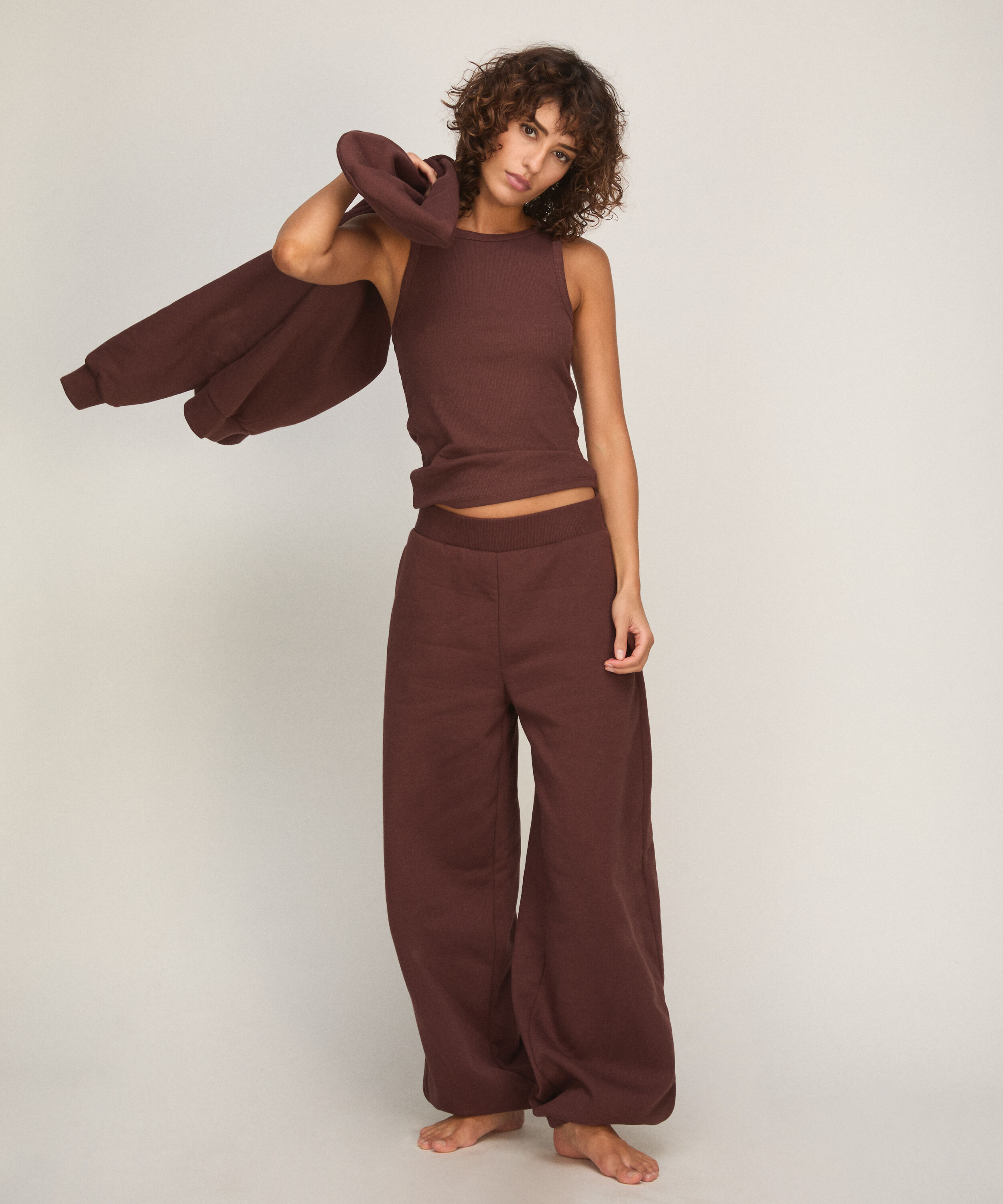 Singlet tanktop cotton rib, Brown