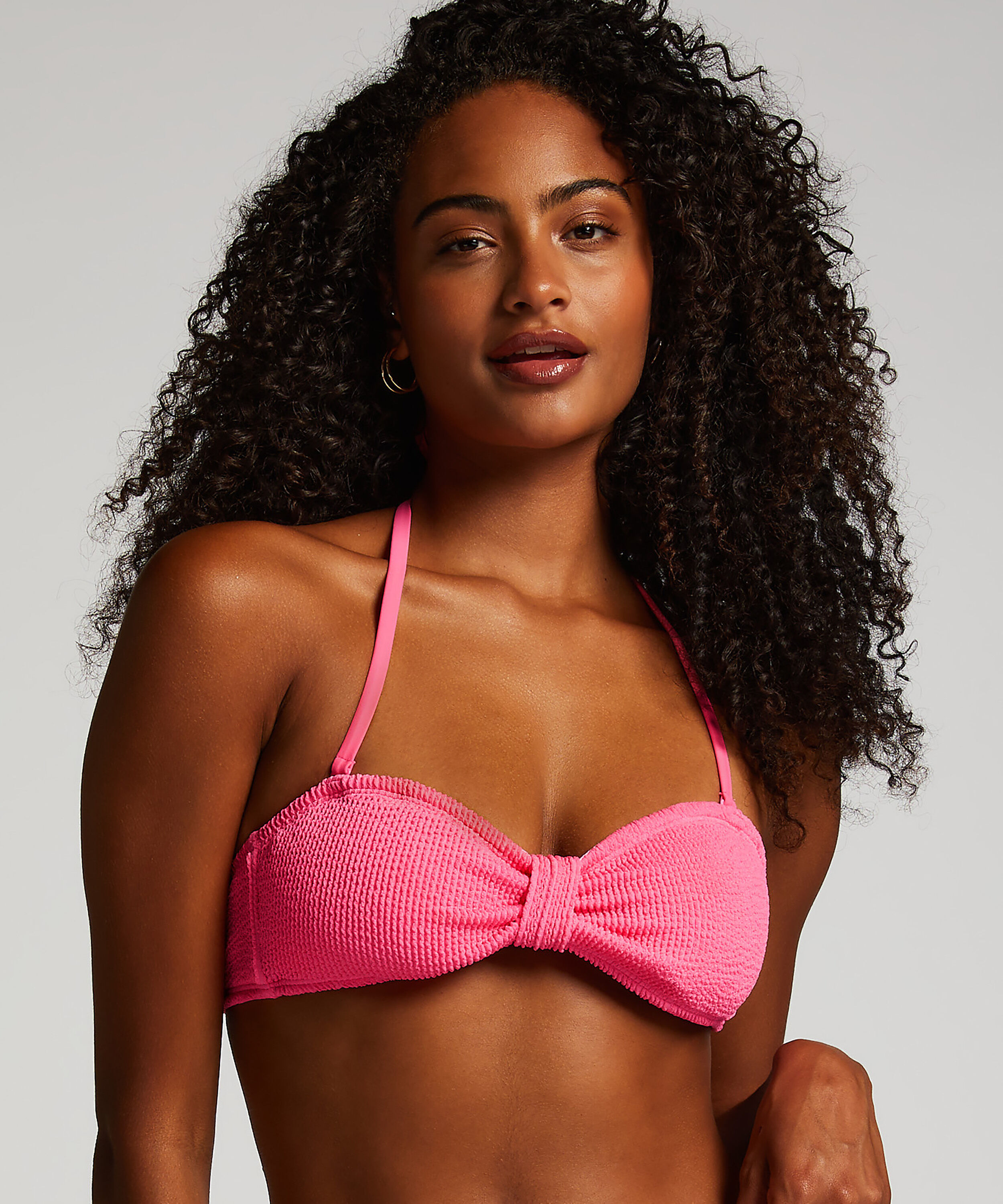 Crinkle Bandeau Bikini Top, Pink