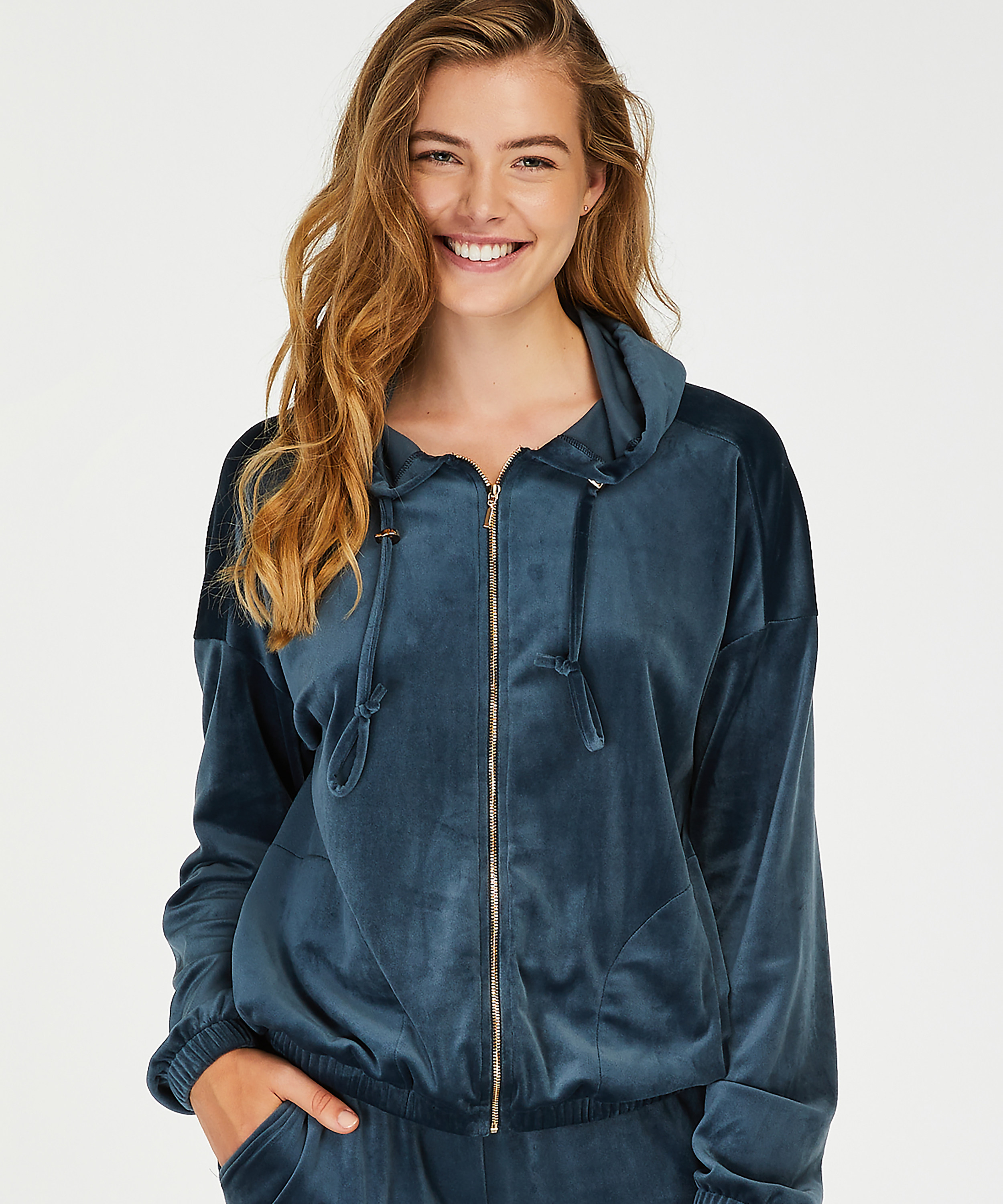Velvet hoodie jacket, Blue, main
