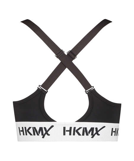 HKMX The Crop Logo Level 1 Sports Bra, Black