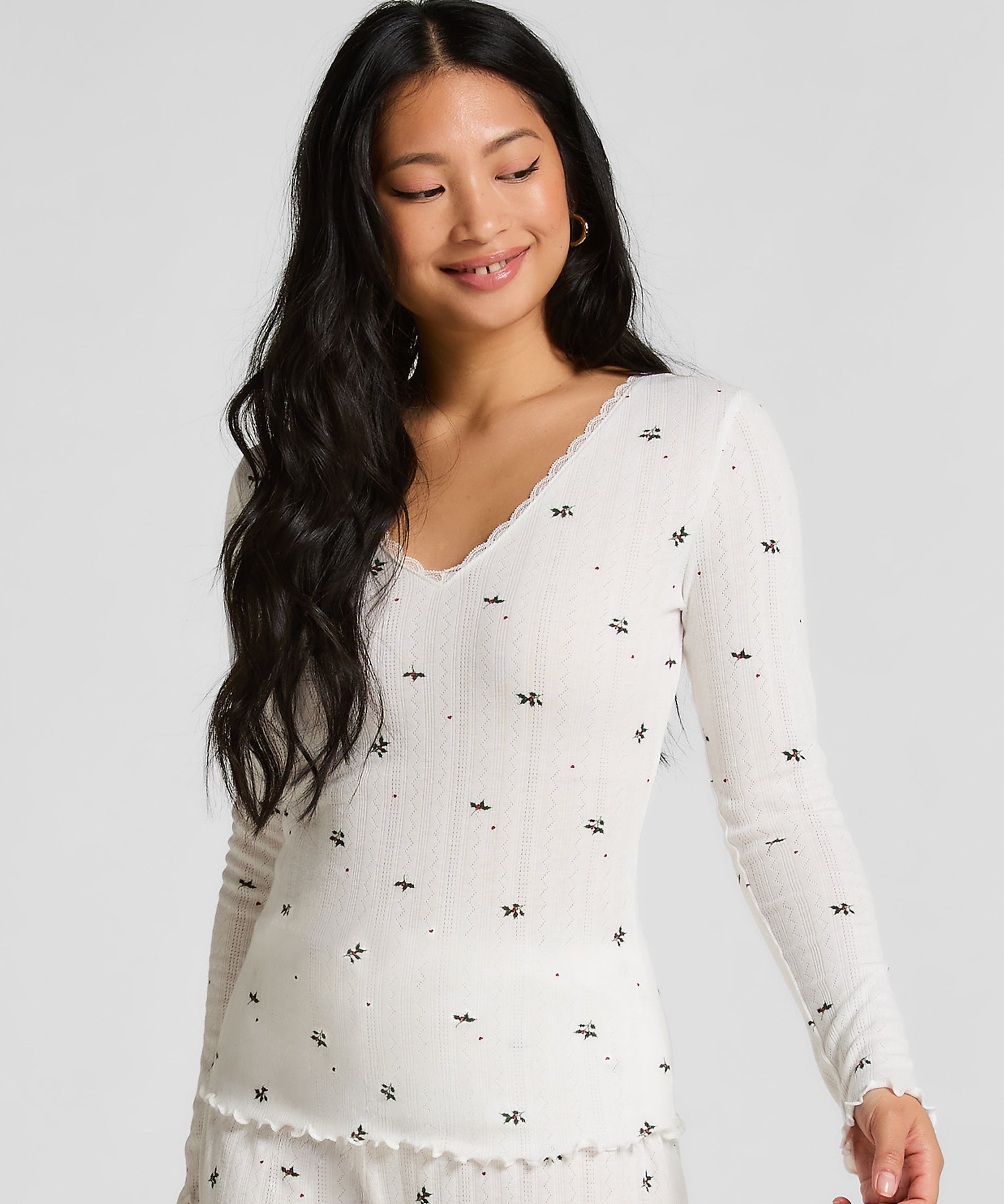 Pointelle Pyjama Top, White, main