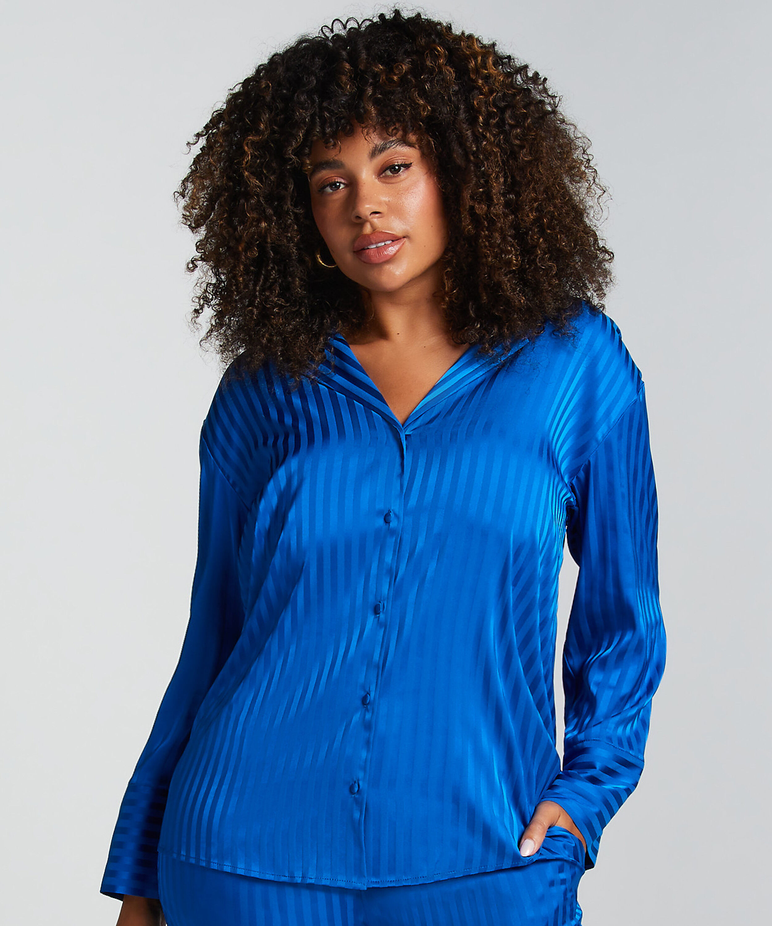 Satin Long-Sleeved Jacket, Blue