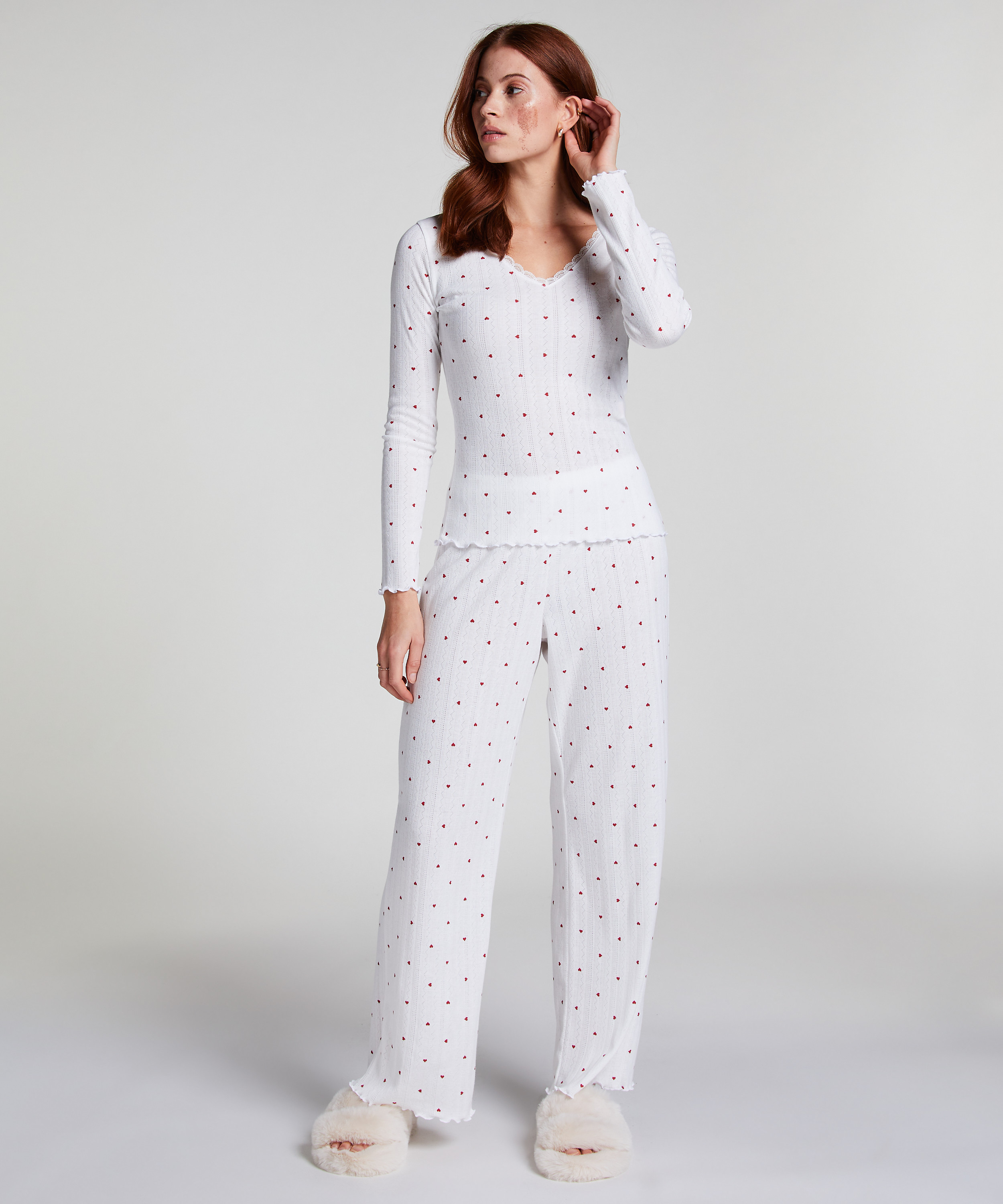 Pointelle Pyjama Top, White, main