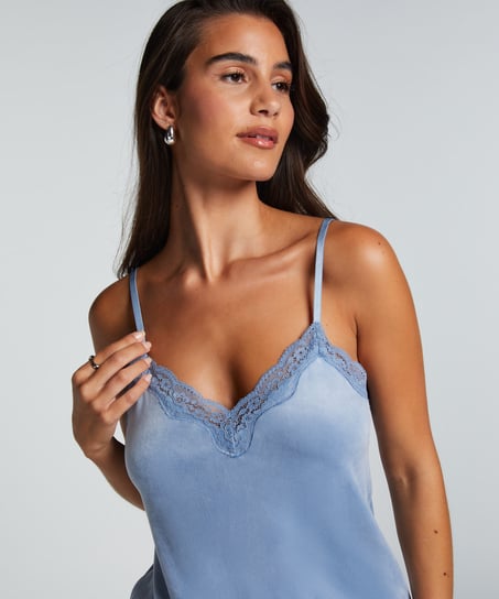 Velours Lace Cami Top, Blue