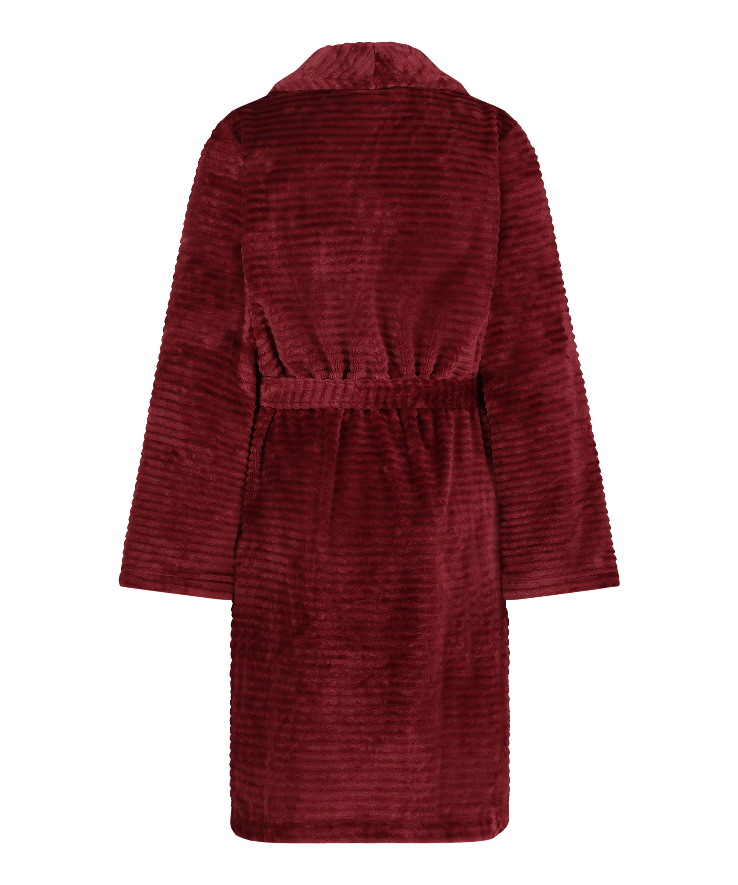 Short Fleece Ribbed Bathrobe, Brown, main