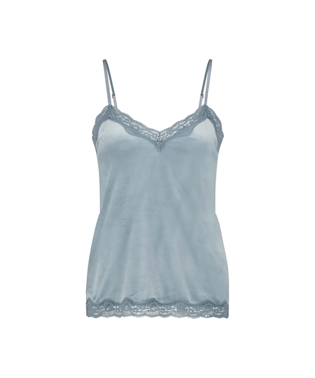 Velours Lace Cami Top, Blue