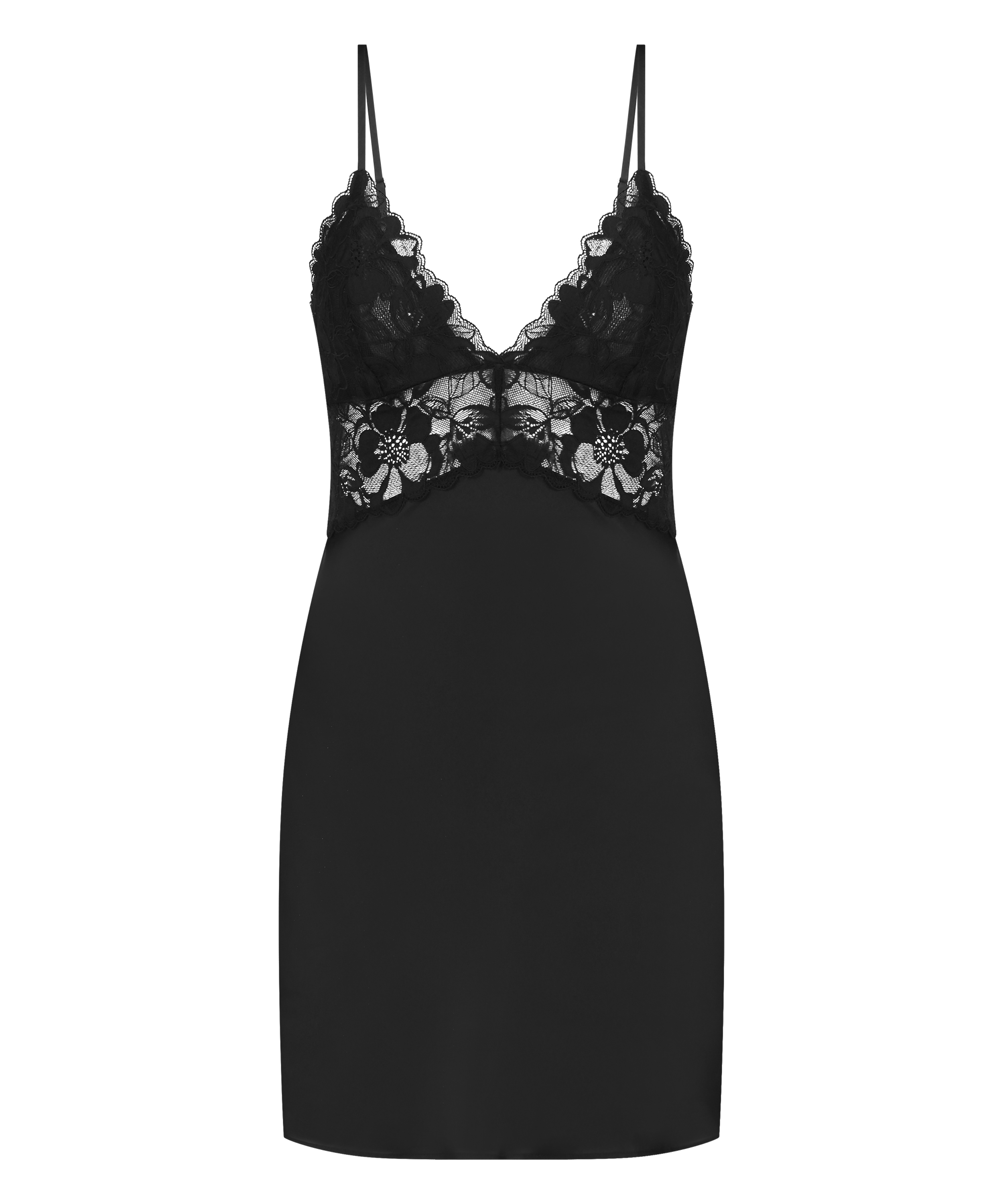 Satin Slip Dress, Black, main