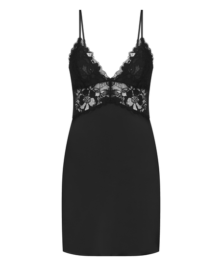 Satin Slip Dress, Black