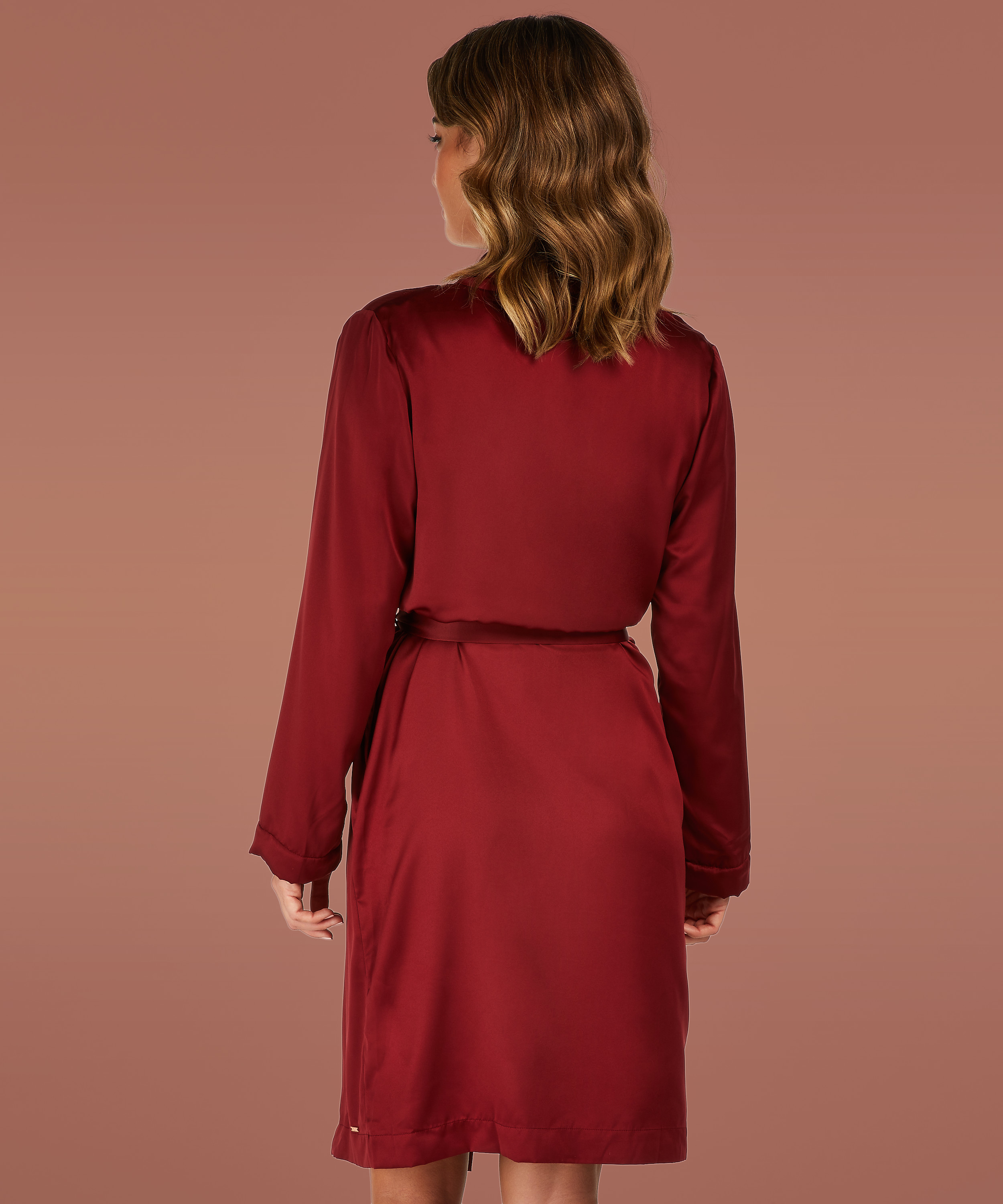 Satin Fleece Bathrobe, Red, main