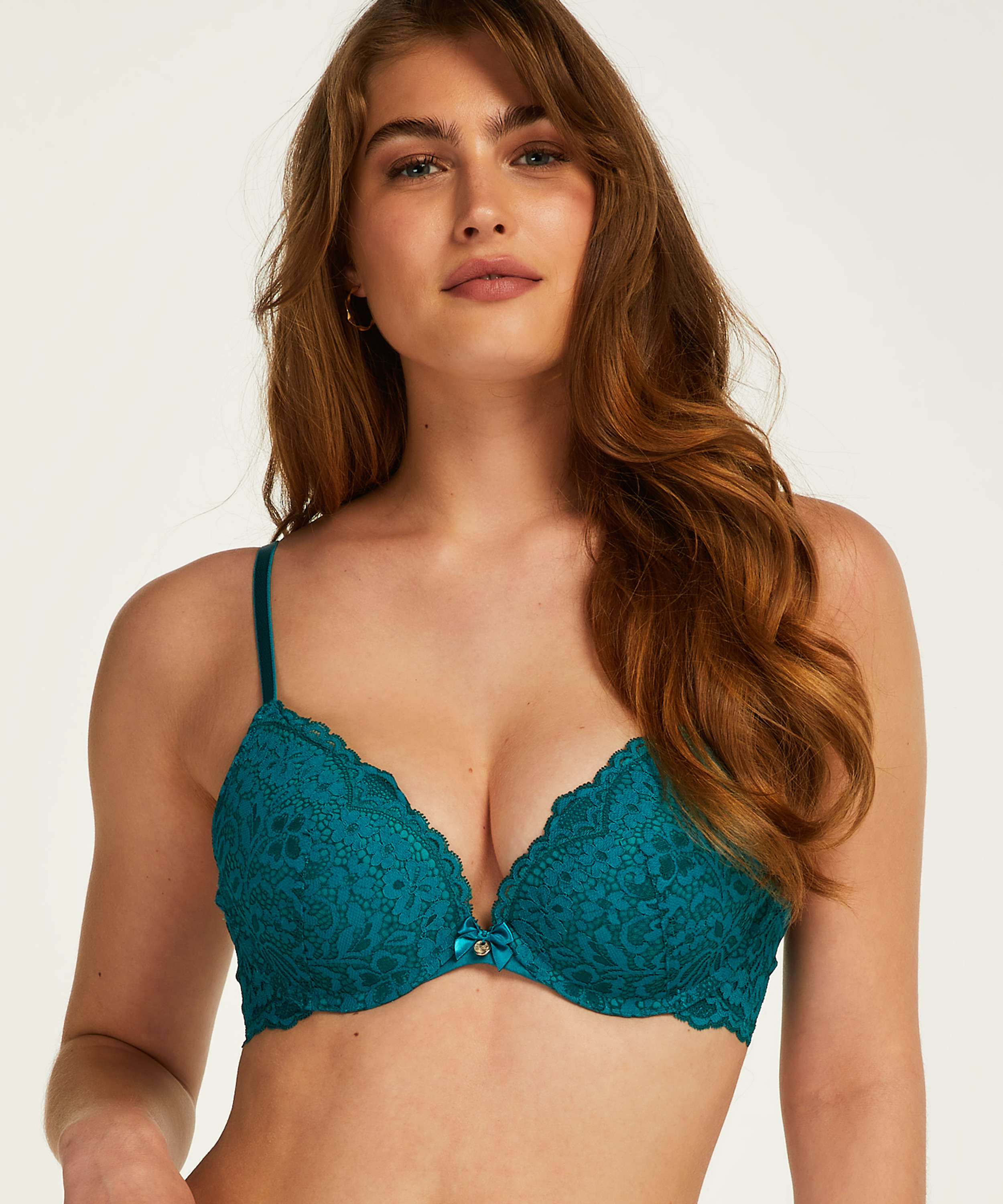 Rose padded push-up bra, Green, main