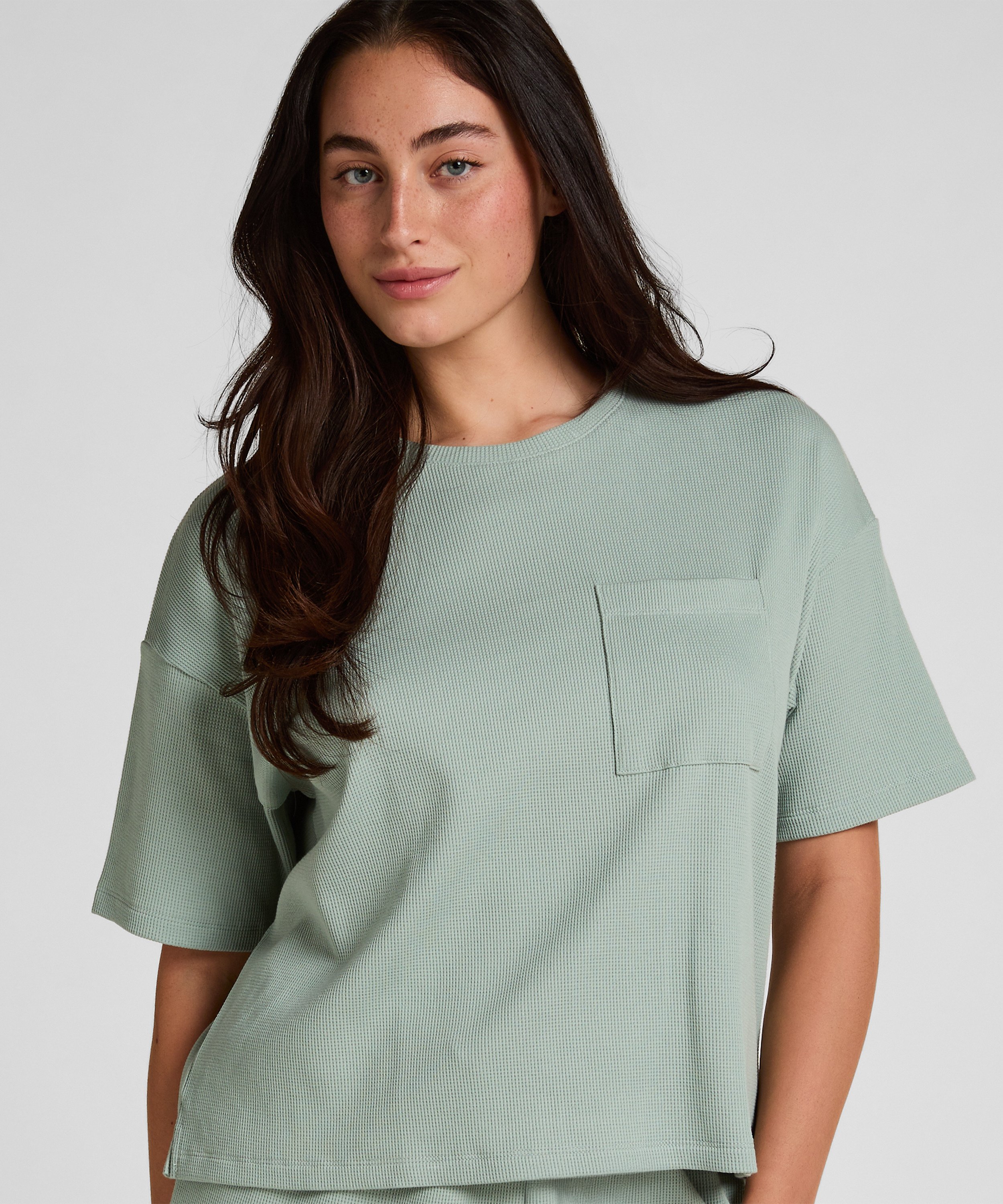 Pyjama Top Waffle, Green, main