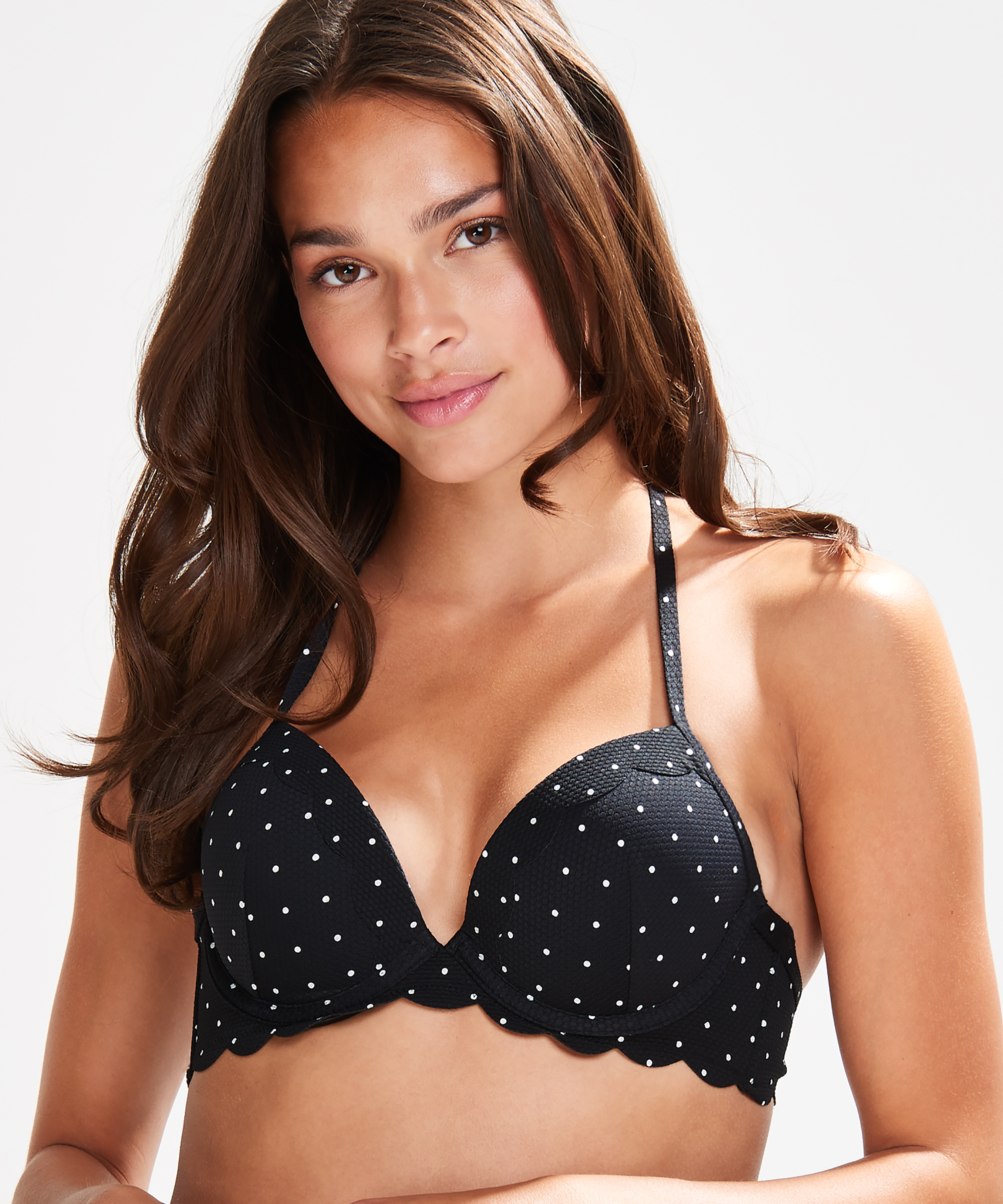 Scallop push-up underwired bikini top Cup A - E, Black, main