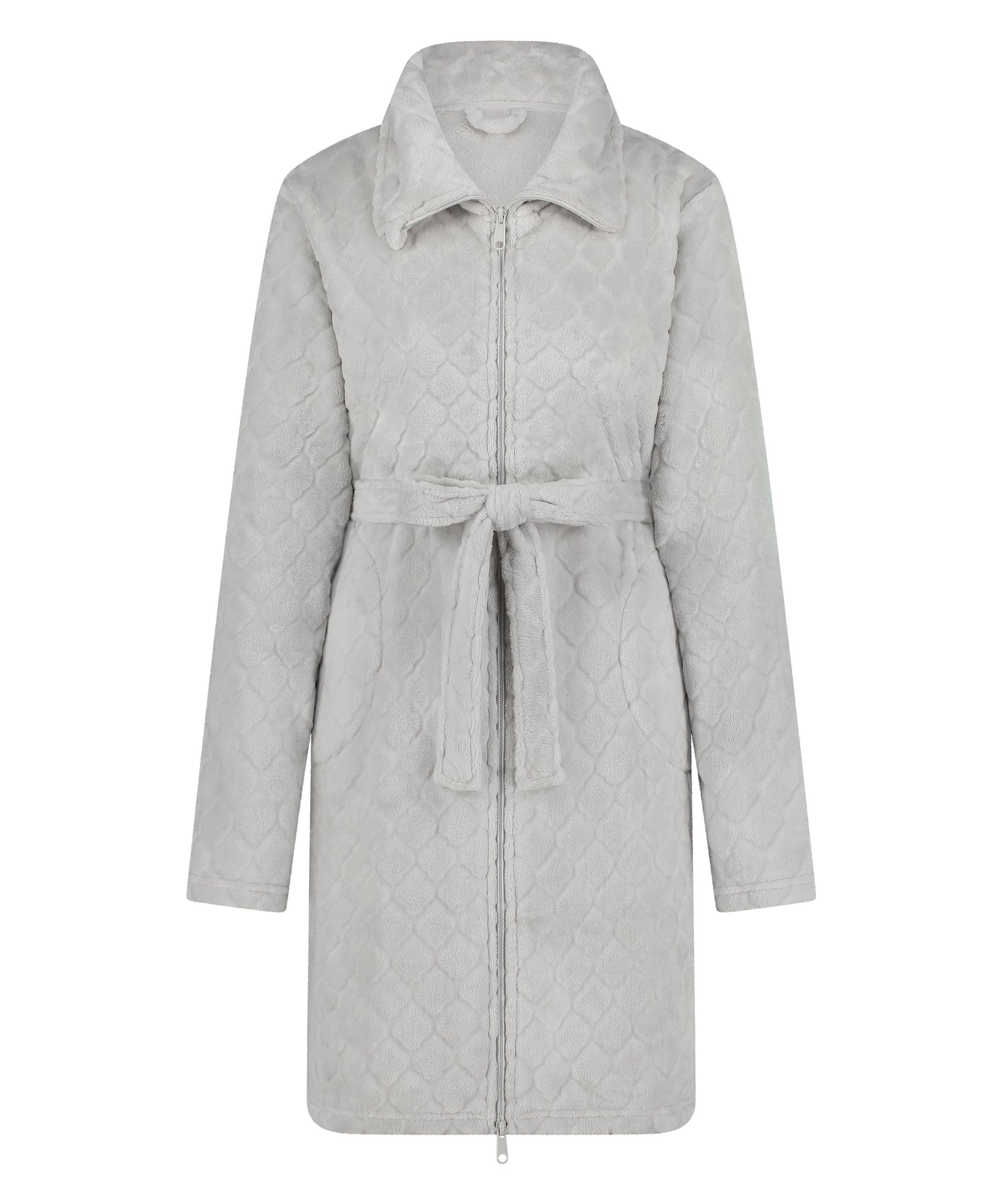 Fleece Zip Bathrobe, Gray, main