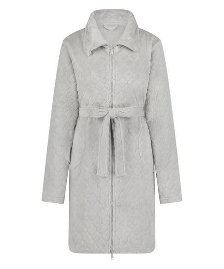 Fleece Zip Bathrobe, Gray