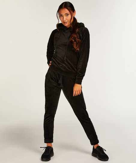 Tall Velours Jogging Bottoms, Black